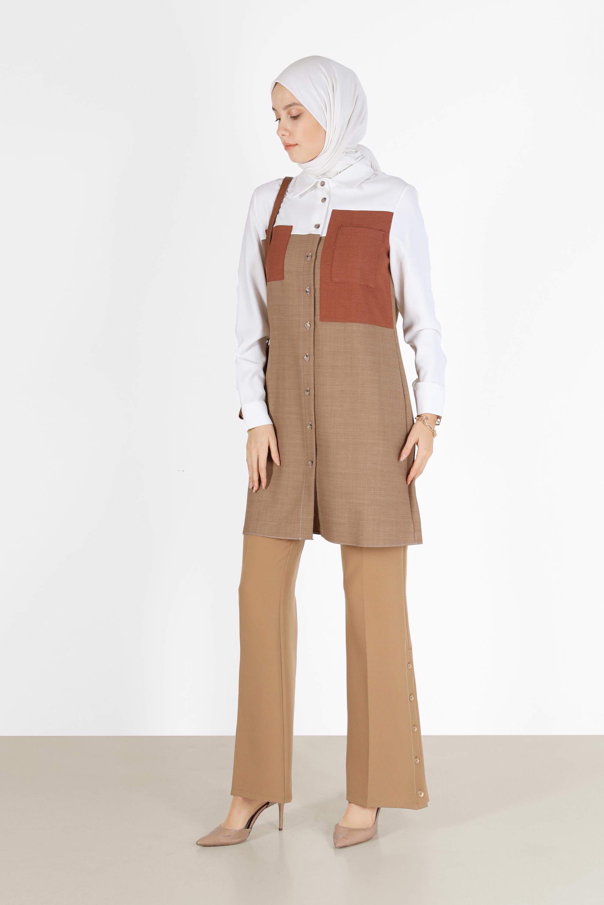 Tesettür giyim KAHVE CEP DETAYLI 3 RENKLİ TUNİK 42169 