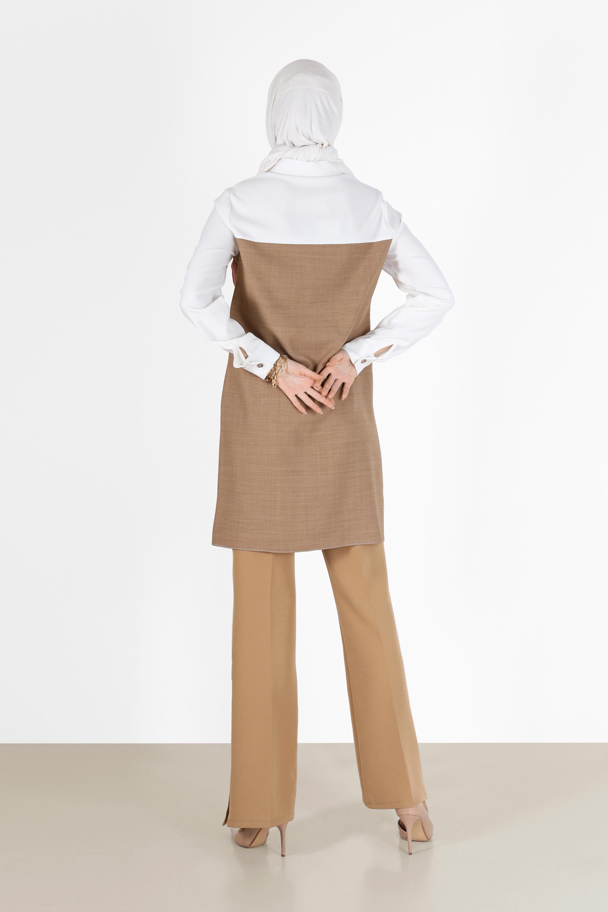 Tesettür giyim KAHVE CEP DETAYLI 3 RENKLİ TUNİK 42169 