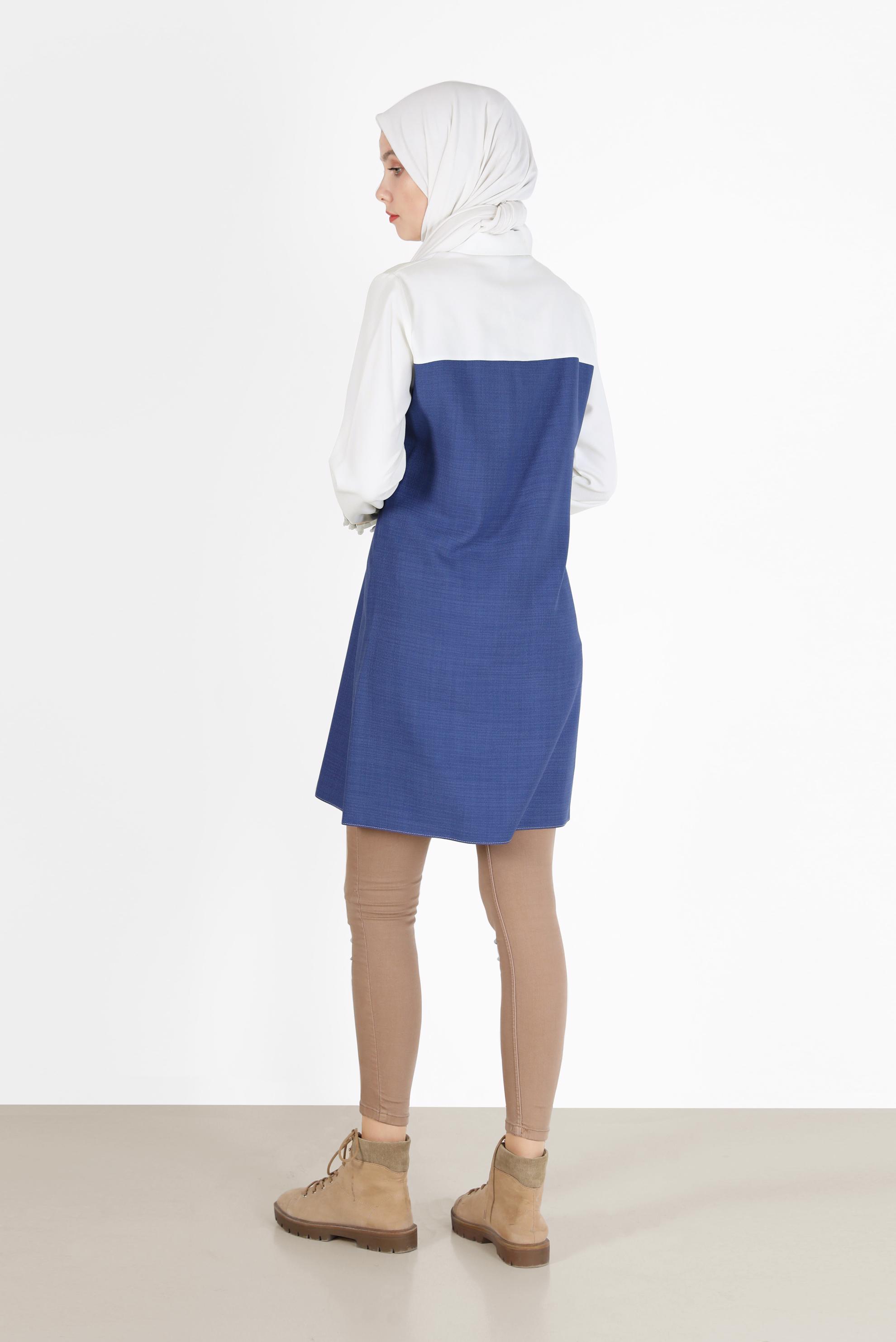 Hijab clothing NAVY BLUE POCKET DETAIL 3-COLOR TUNIC 42169 