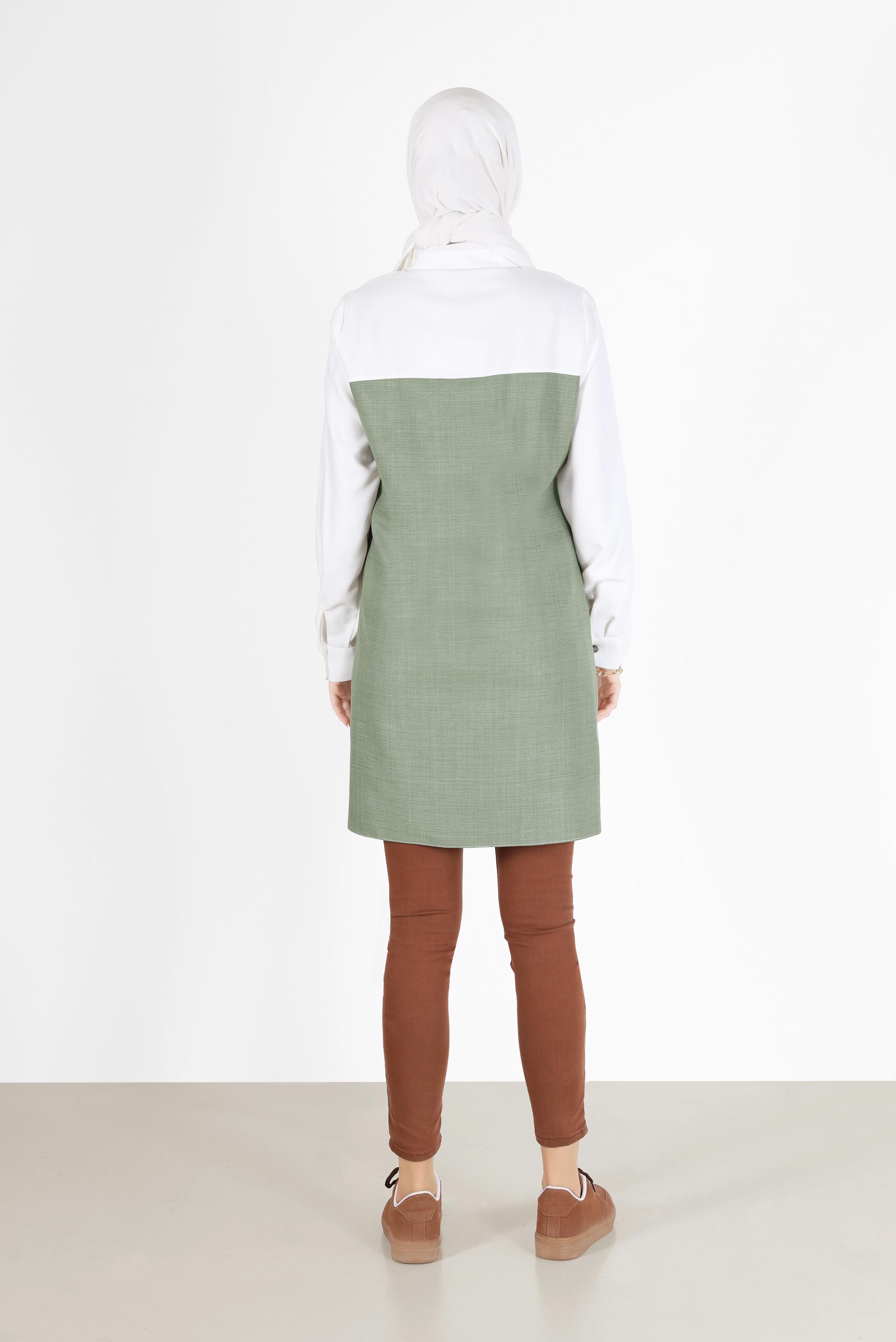 Tesettür giyim YEŞİL CEP DETAYLI 3 RENKLİ TUNİK 42169 