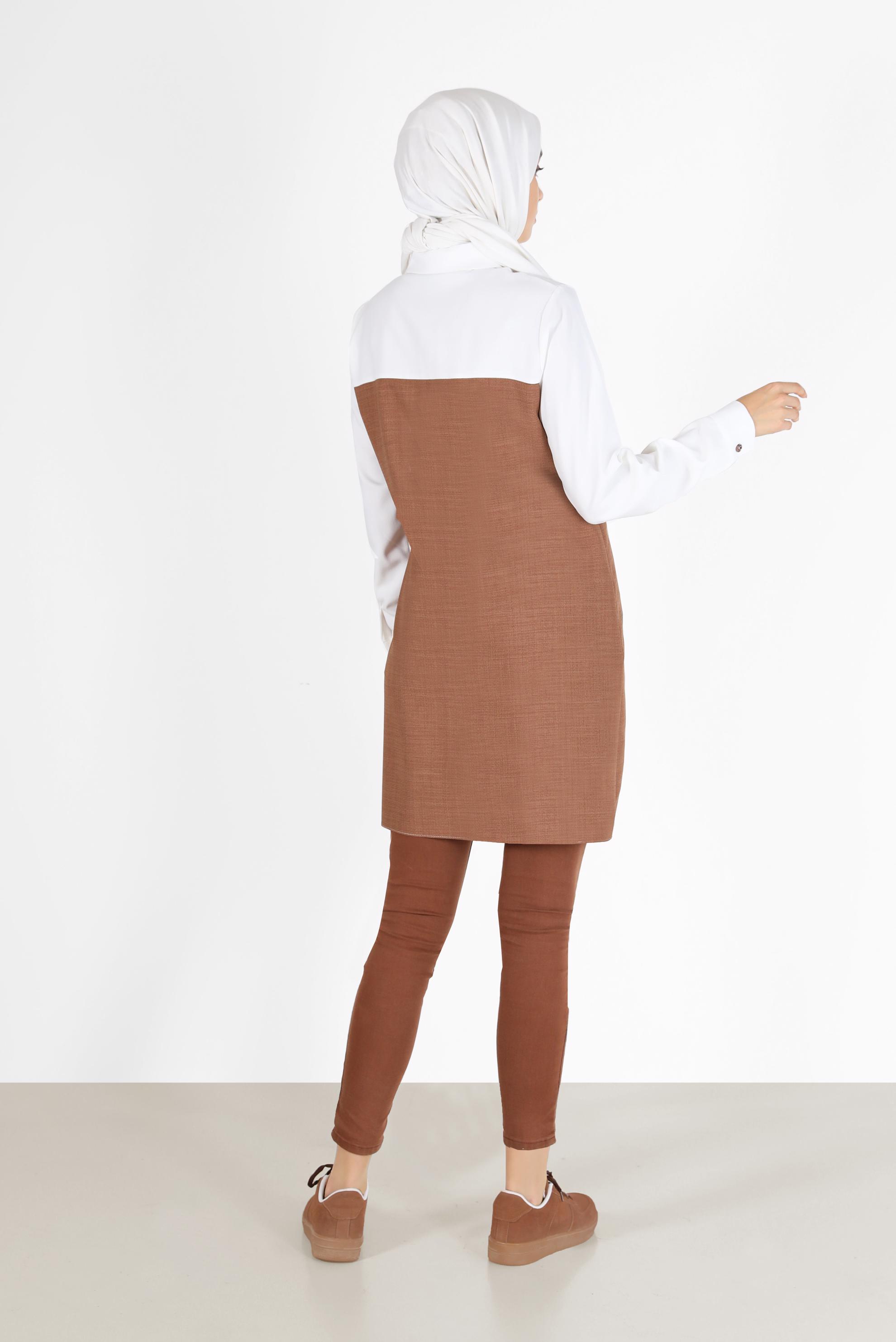 Tesettür giyim KAHVE CEP DETAYLI 3 RENKLİ TUNİK 42169 