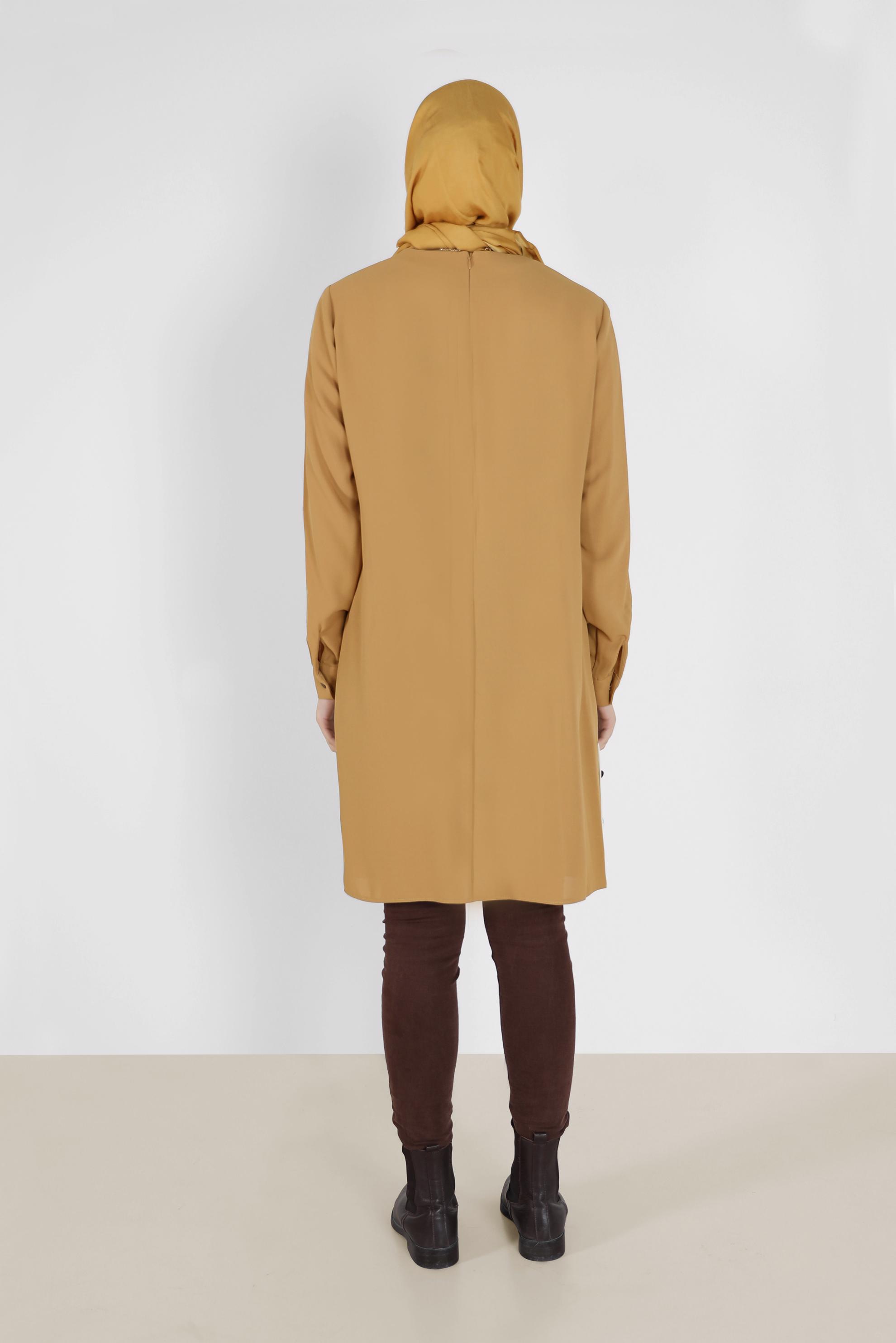 Tesettür giyim KAHVE YANLARI DÜĞME DETAYLI ÇİÇEK BASKILI TUNİK 42172 