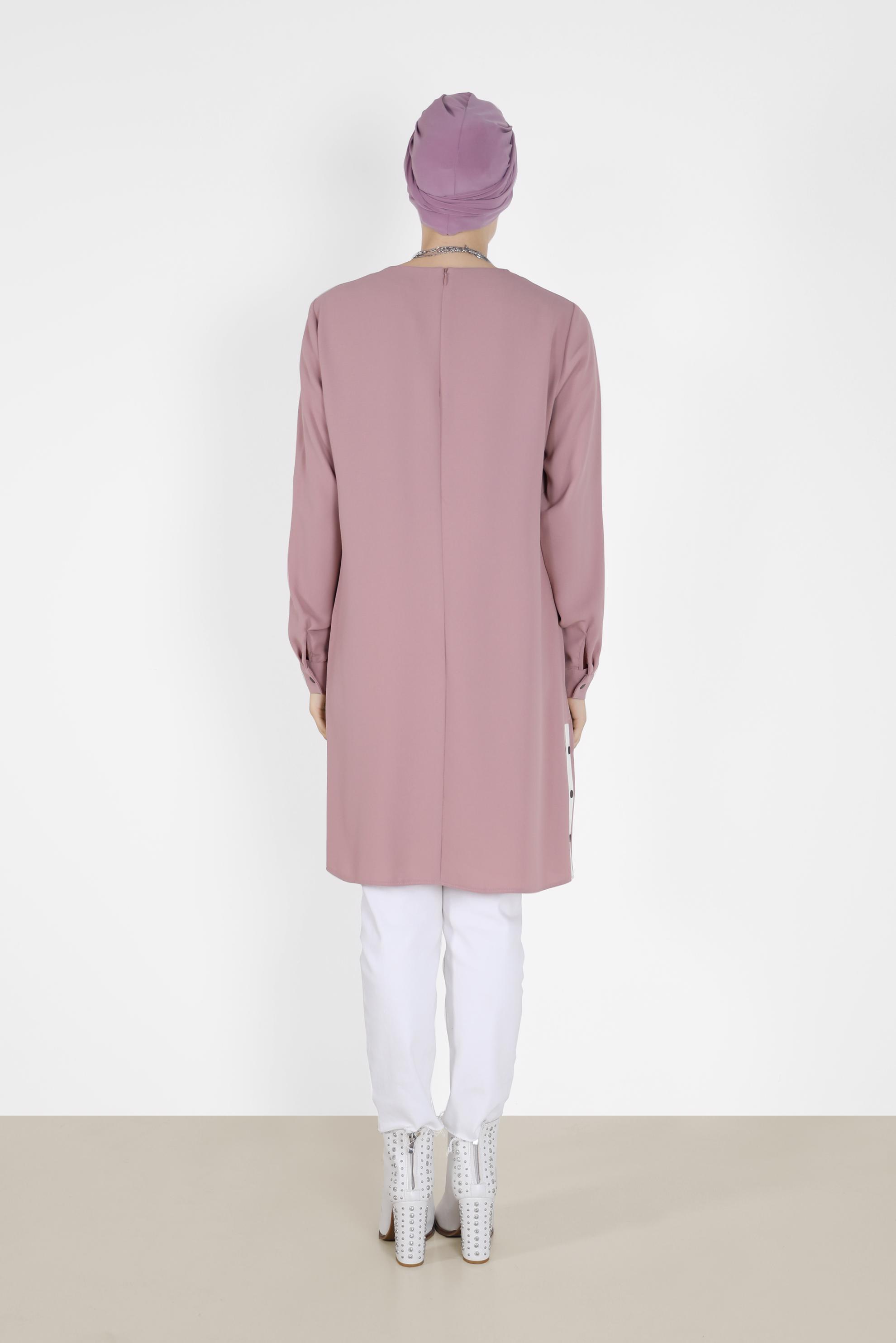 Tesettür giyim PUDRA YANLARI DÜĞME DETAYLI ÇİÇEK BASKILI TUNİK 42172 