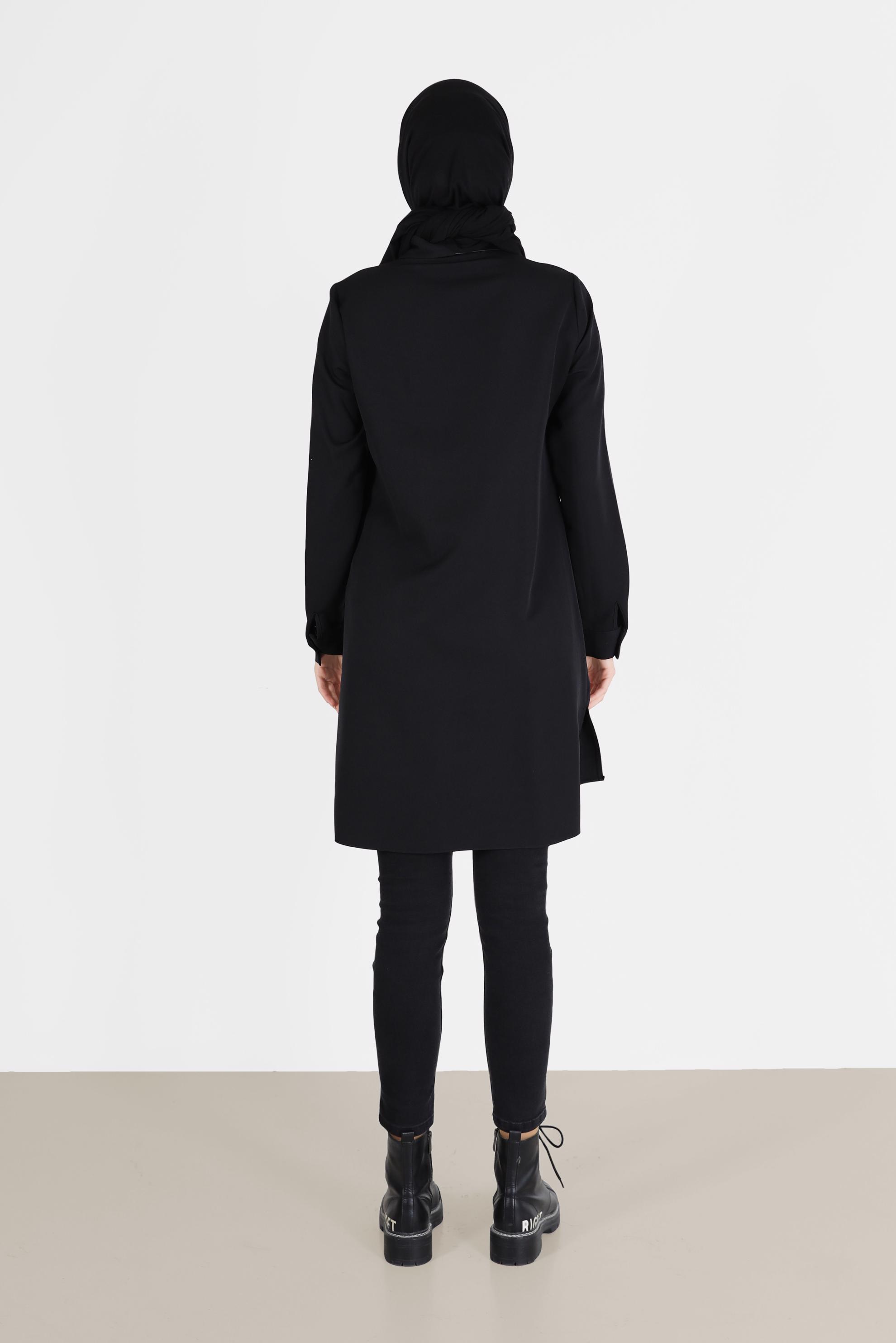 Tesettür giyim SİYAH DERİ DETAYLI CEPLİ TUNİK 42185