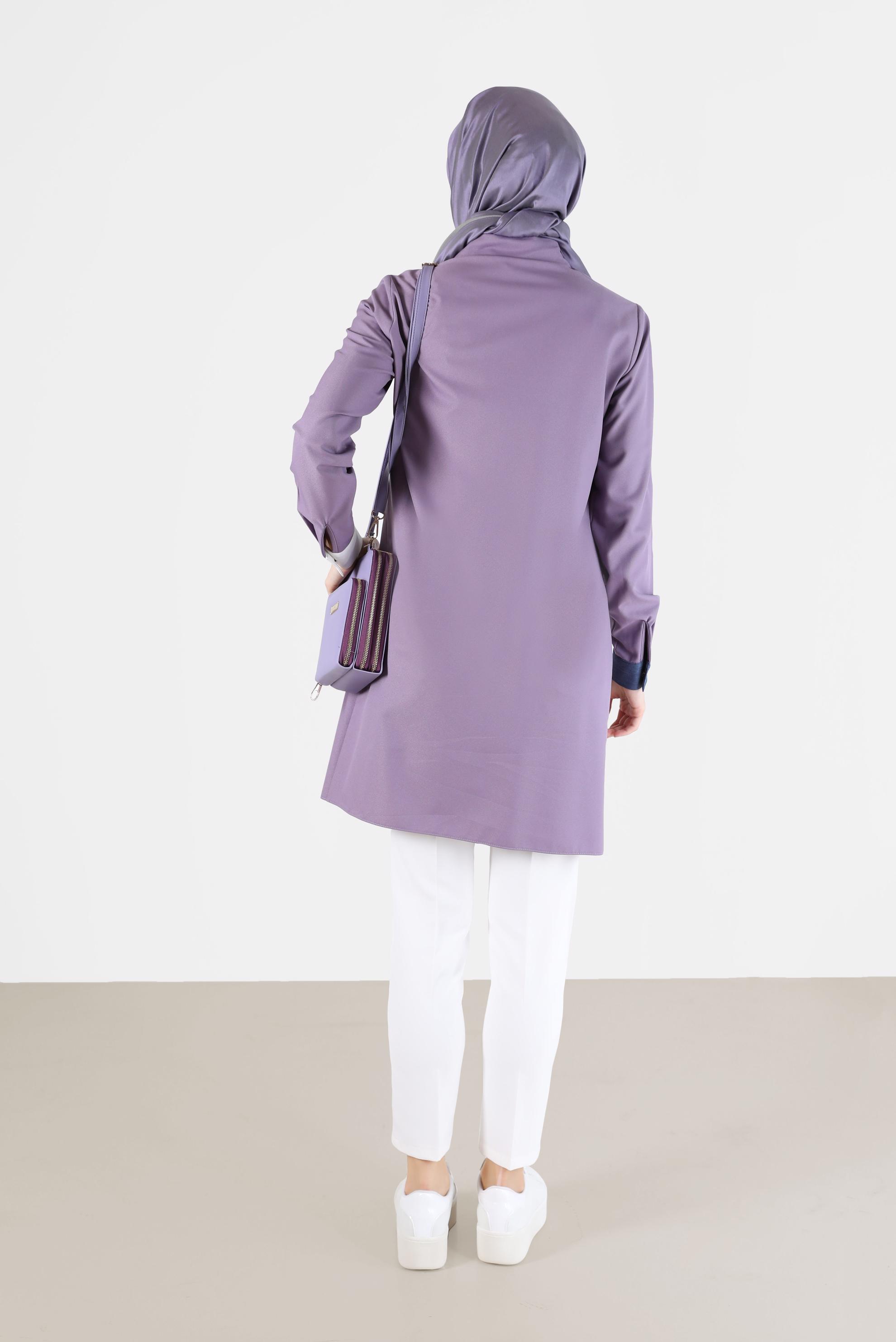 Tesettür giyim MOR RENKLİ CEP VE DÜĞME DETAYLI TUNİK 42190 