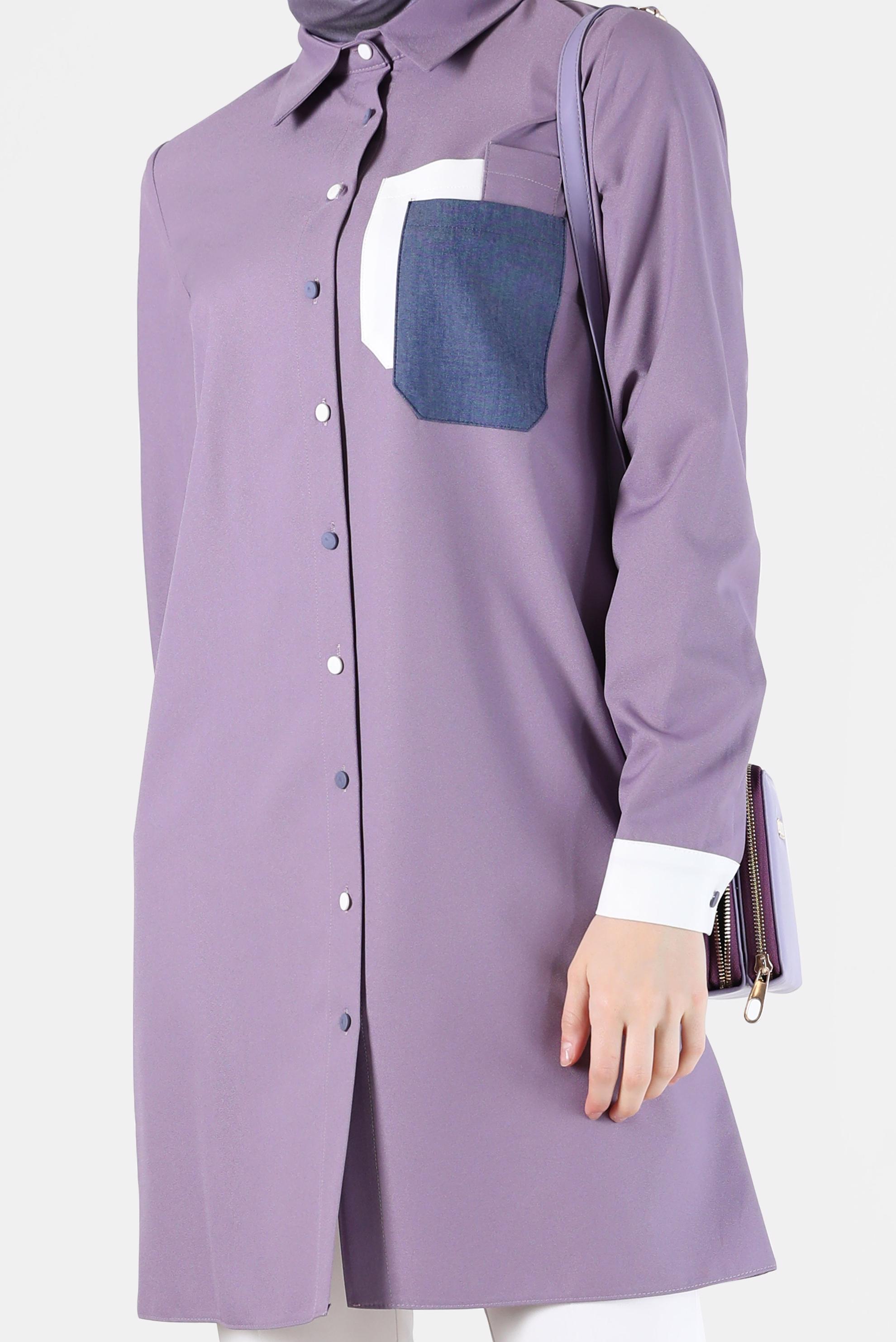 Tesettür giyim MOR RENKLİ CEP VE DÜĞME DETAYLI TUNİK 42190 