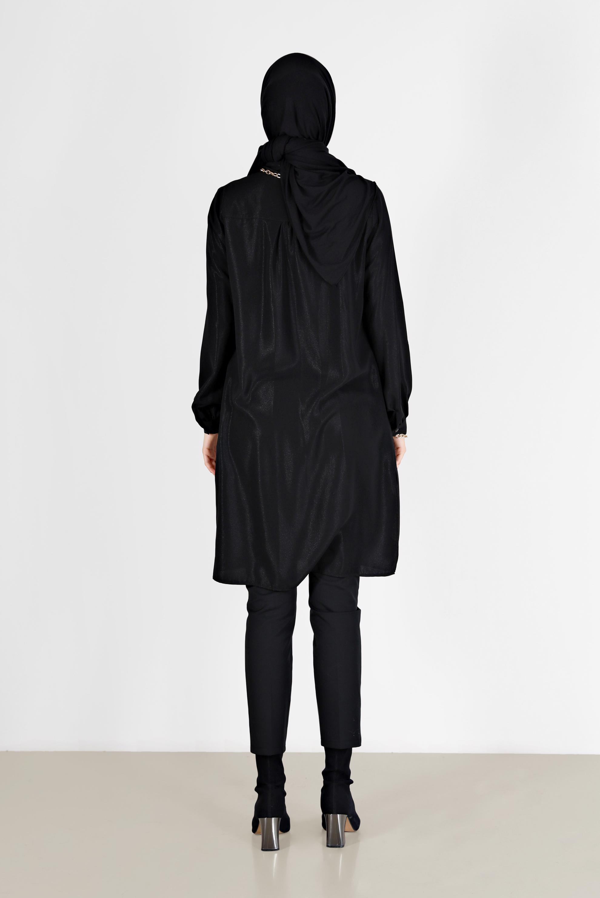 Tesettür giyim SİYAH DÜĞMELİ KLASİK TUNİK 42201 