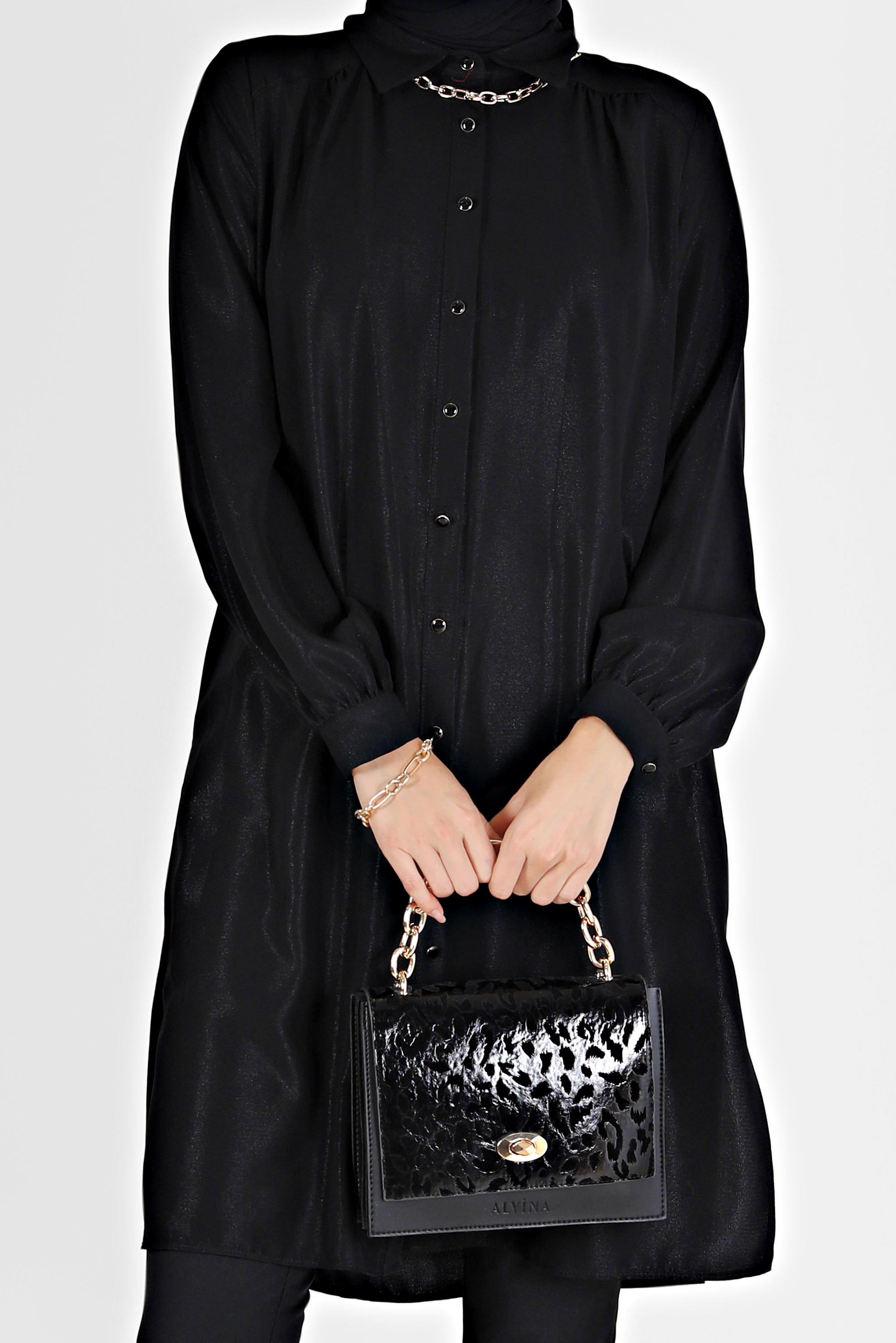 Tesettür giyim SİYAH DÜĞMELİ KLASİK TUNİK 42201 