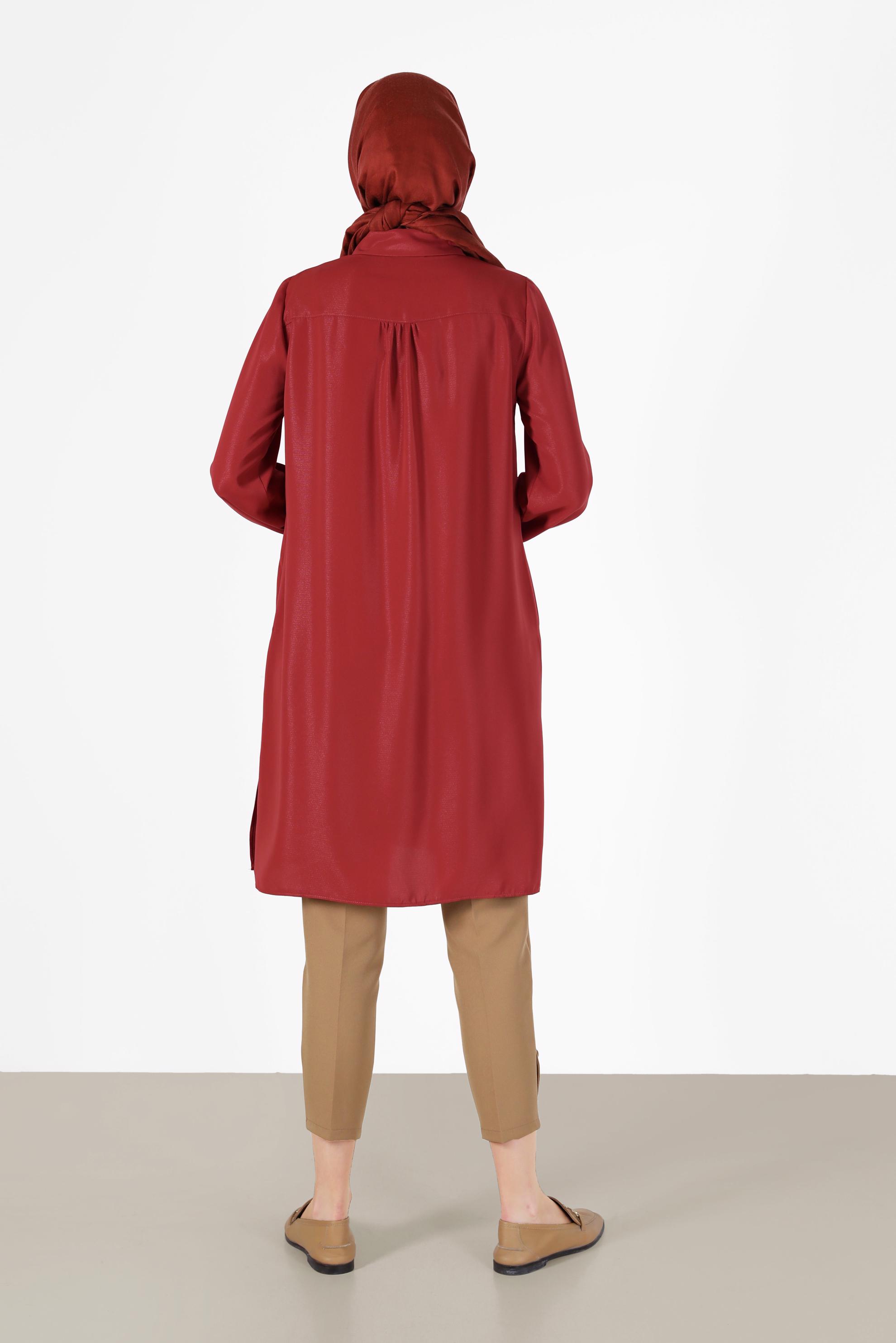 Tesettür giyim KIRMIZI DÜĞMELİ KLASİK TUNİK 42201 