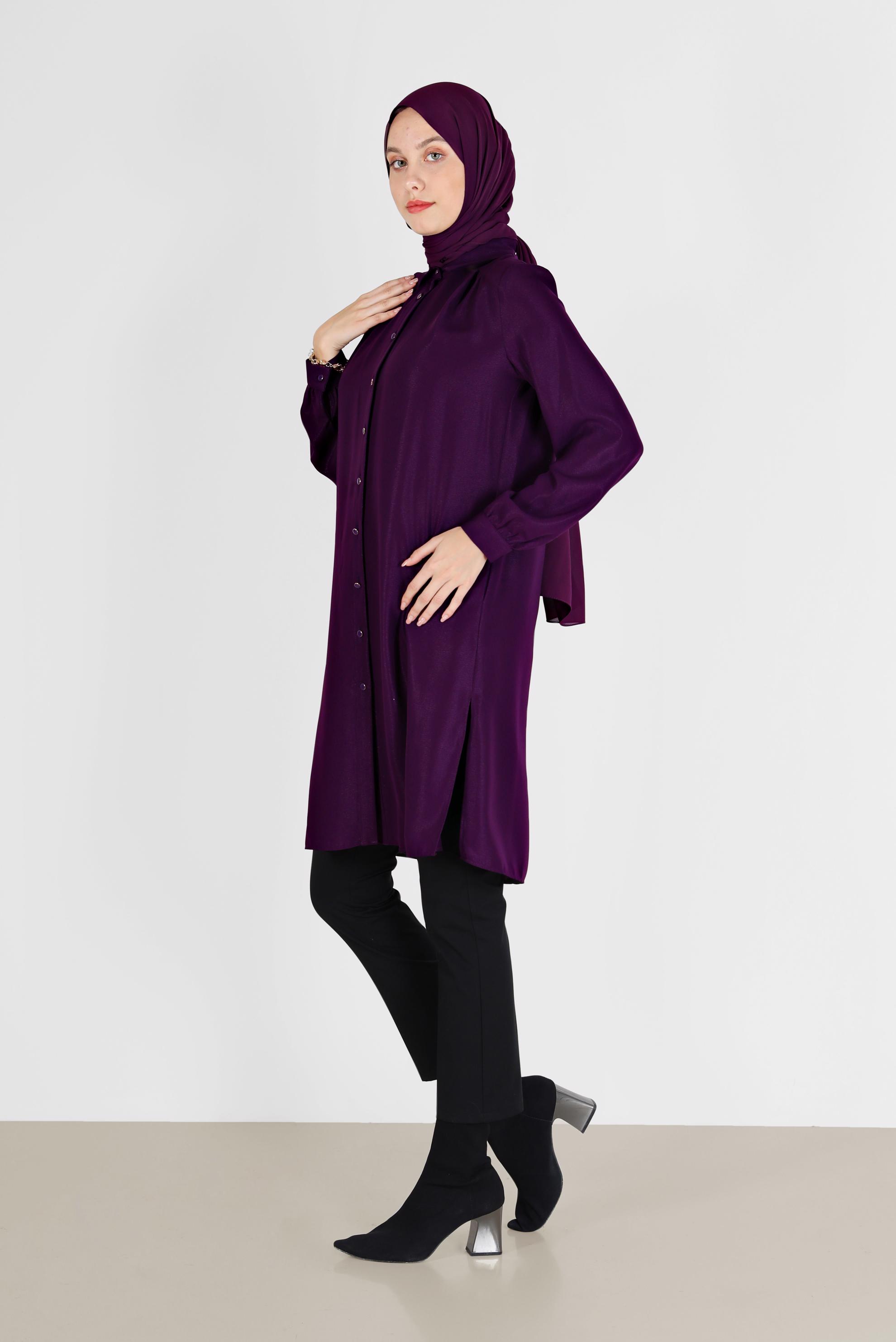 Tesettür giyim MOR DÜĞMELİ KLASİK TUNİK 42201 