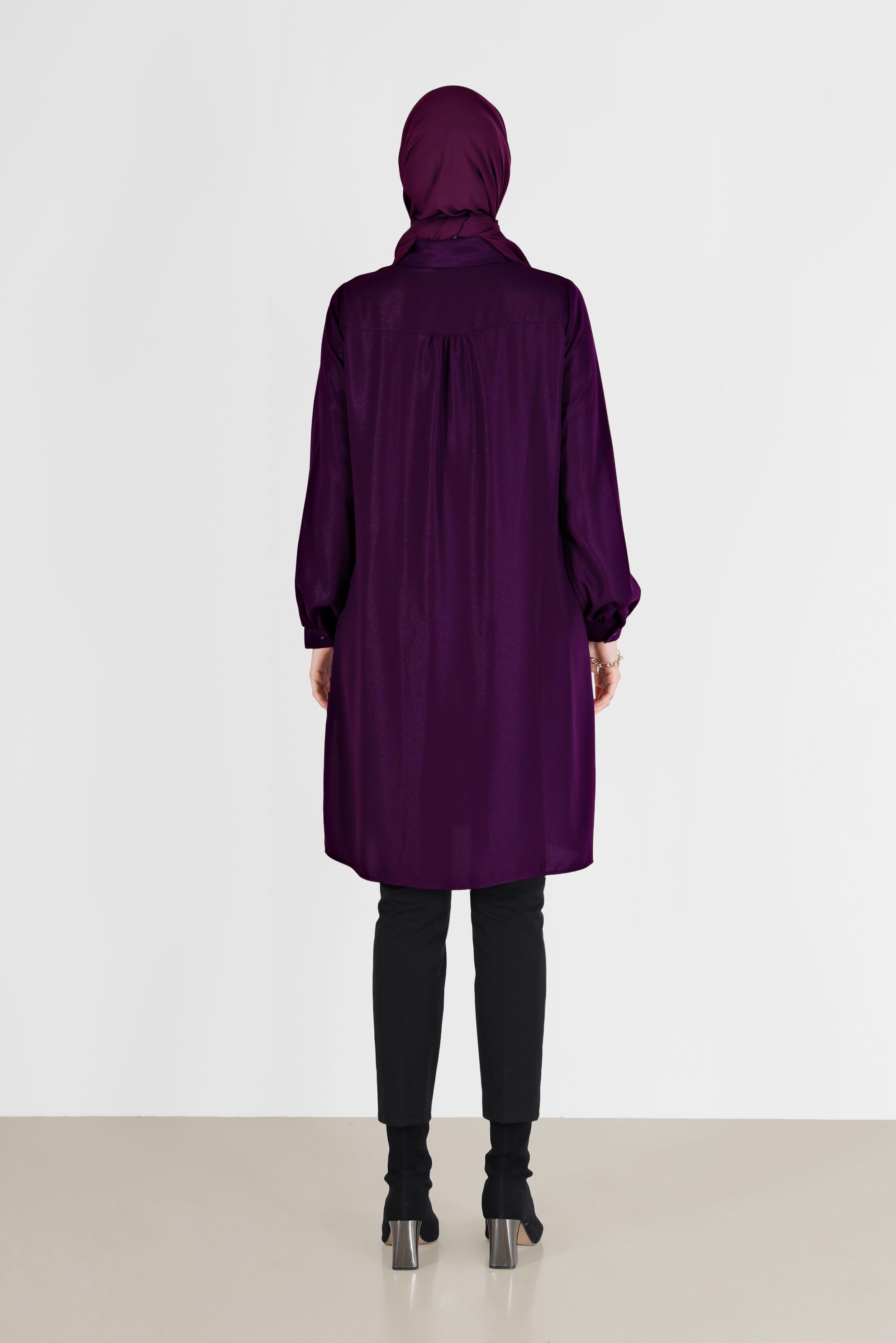 Tesettür giyim MOR DÜĞMELİ KLASİK TUNİK 42201 