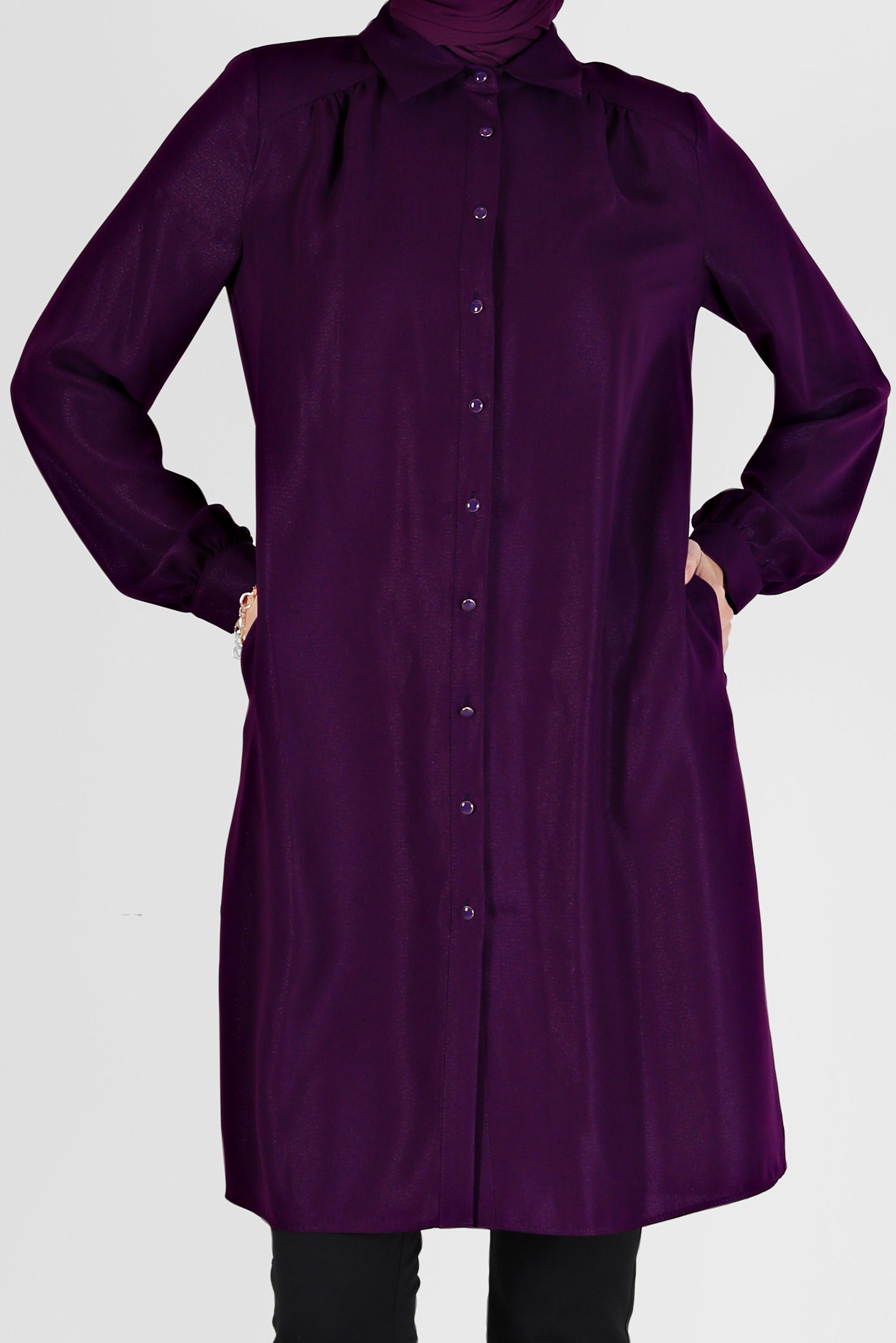 Tesettür giyim MOR DÜĞMELİ KLASİK TUNİK 42201 