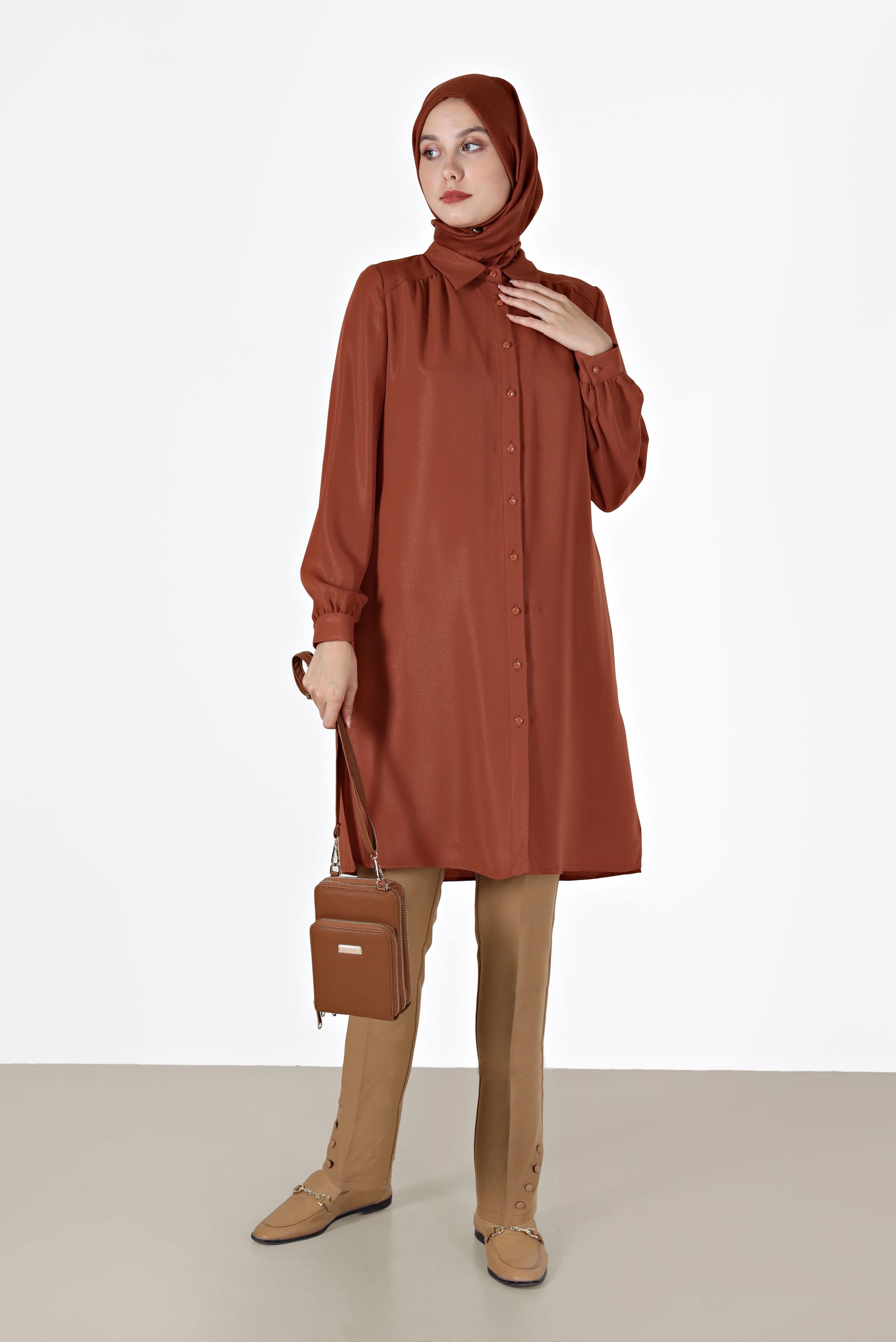 Tesettür giyim TURUNCU DÜĞMELİ KLASİK TUNİK 42201 