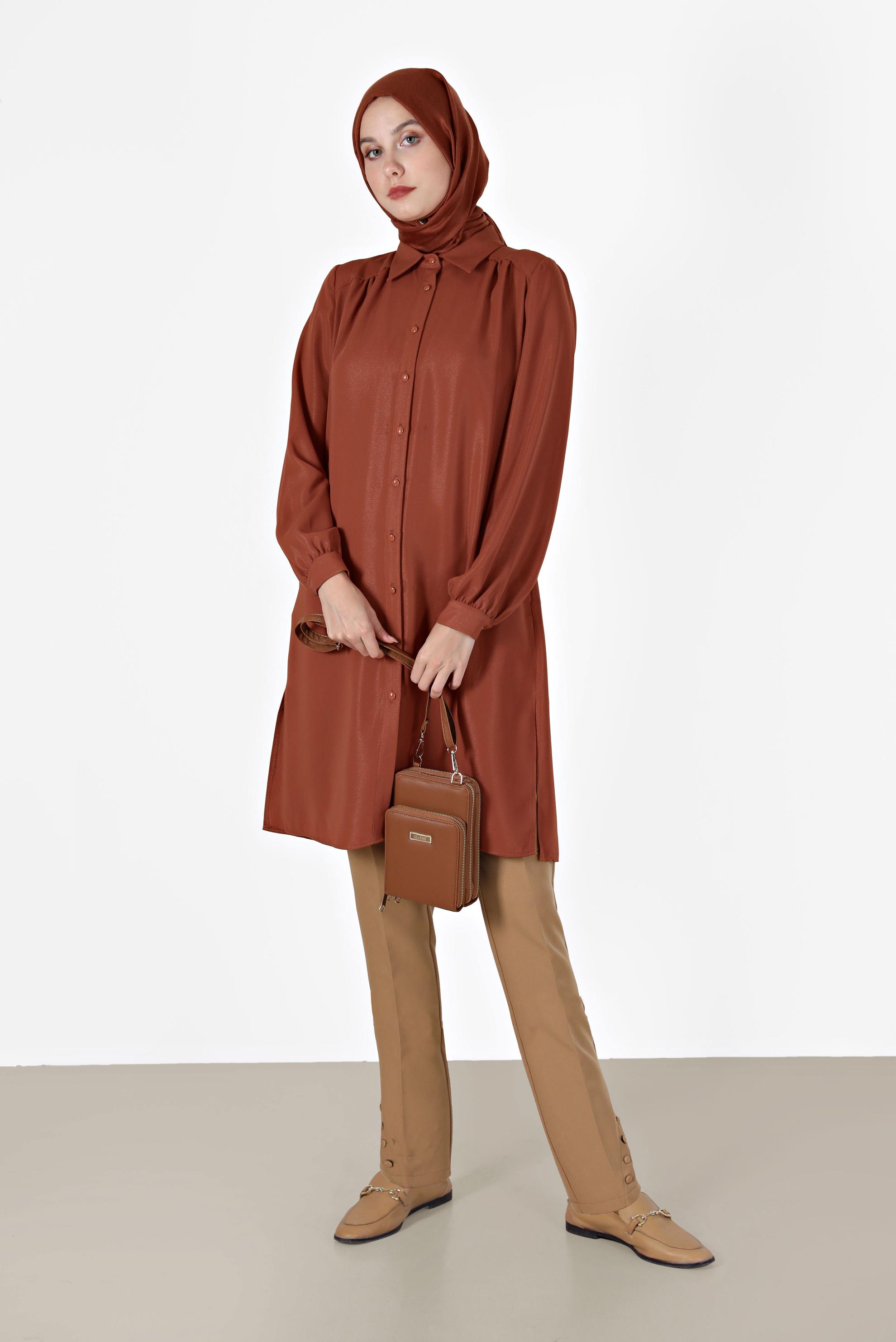 Tesettür giyim TURUNCU DÜĞMELİ KLASİK TUNİK 42201 