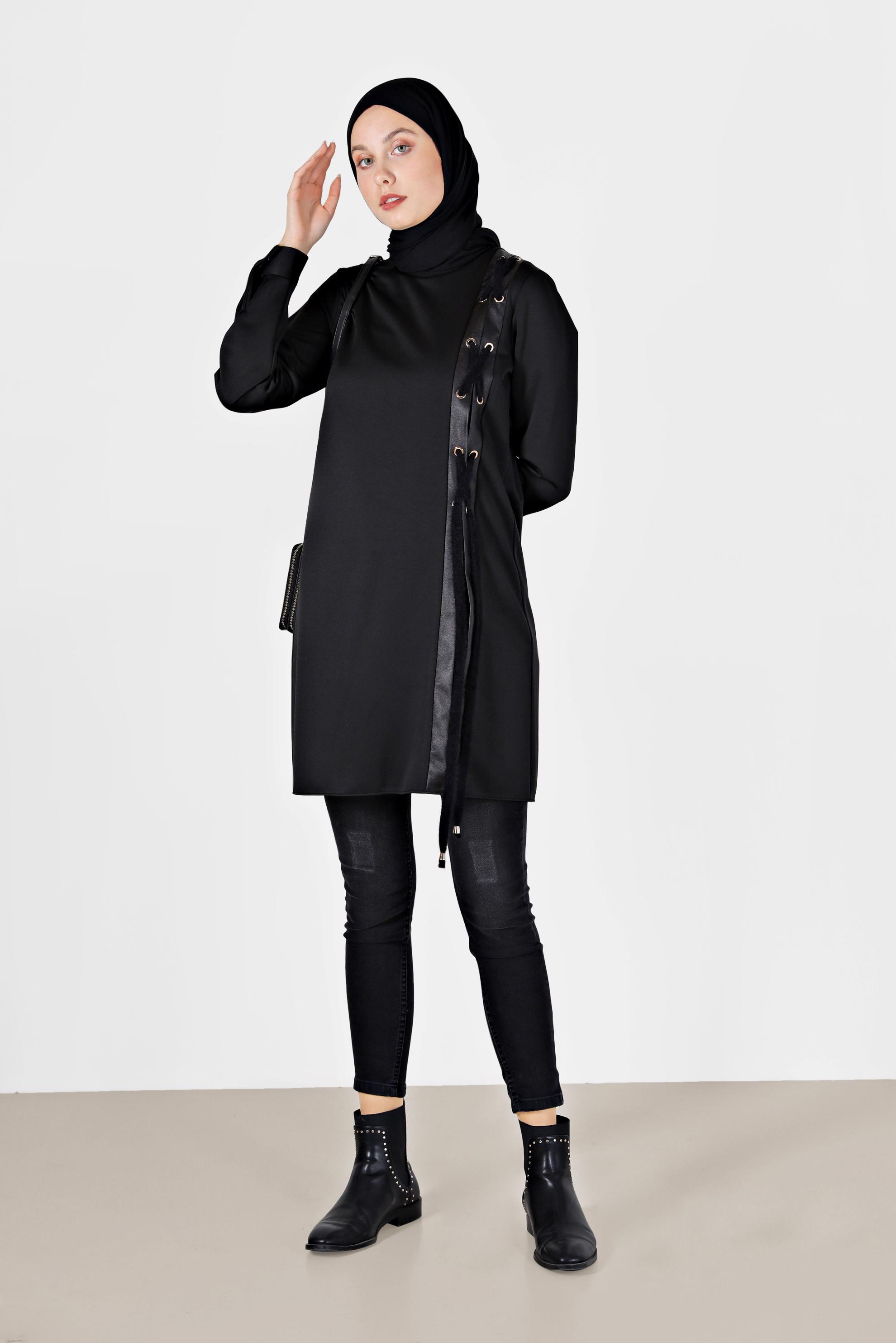 Tesettür giyim SİYAH KUŞGÖZÜ DETAYLI TUNİK 42202