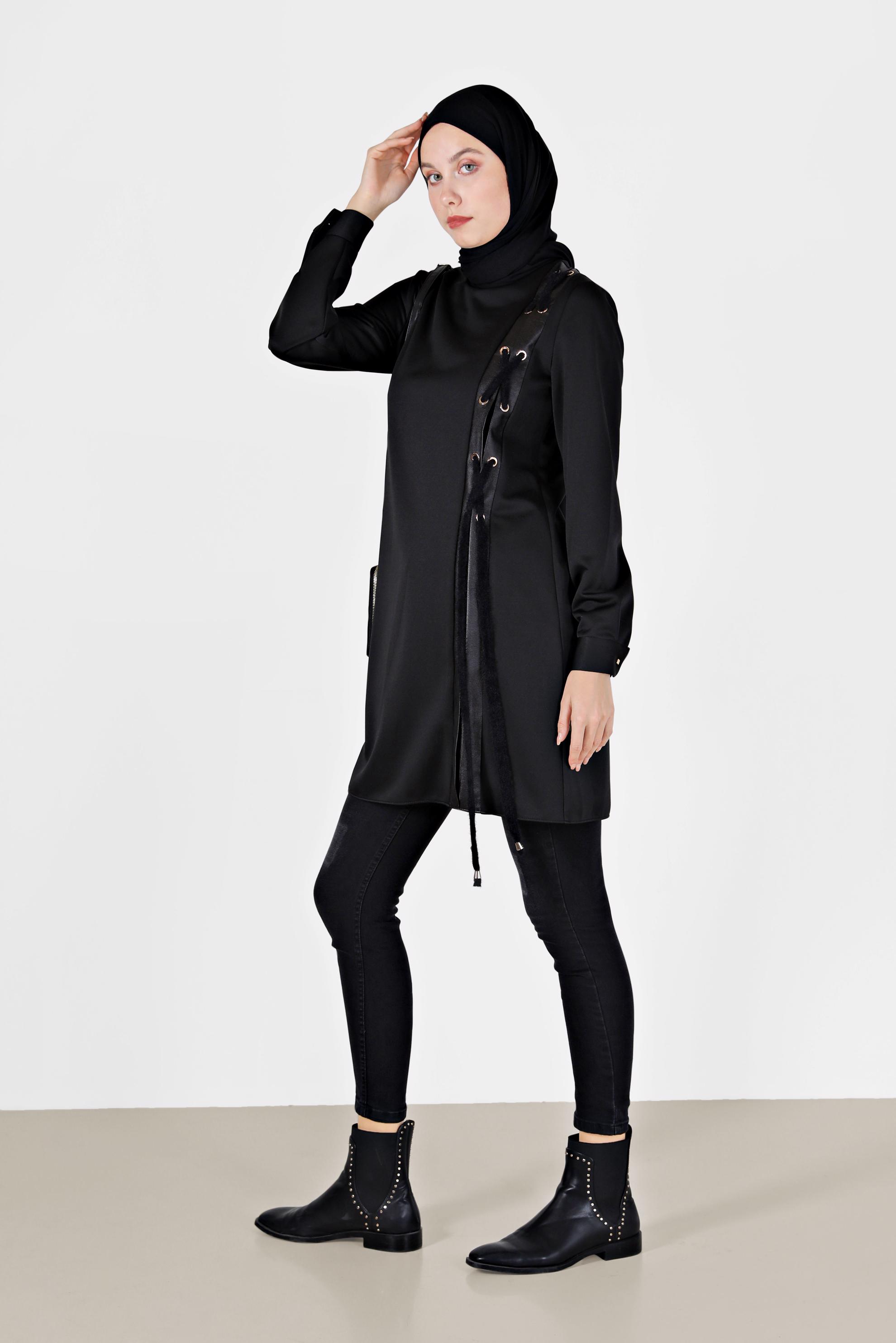 Tesettür giyim SİYAH KUŞGÖZÜ DETAYLI TUNİK 42202