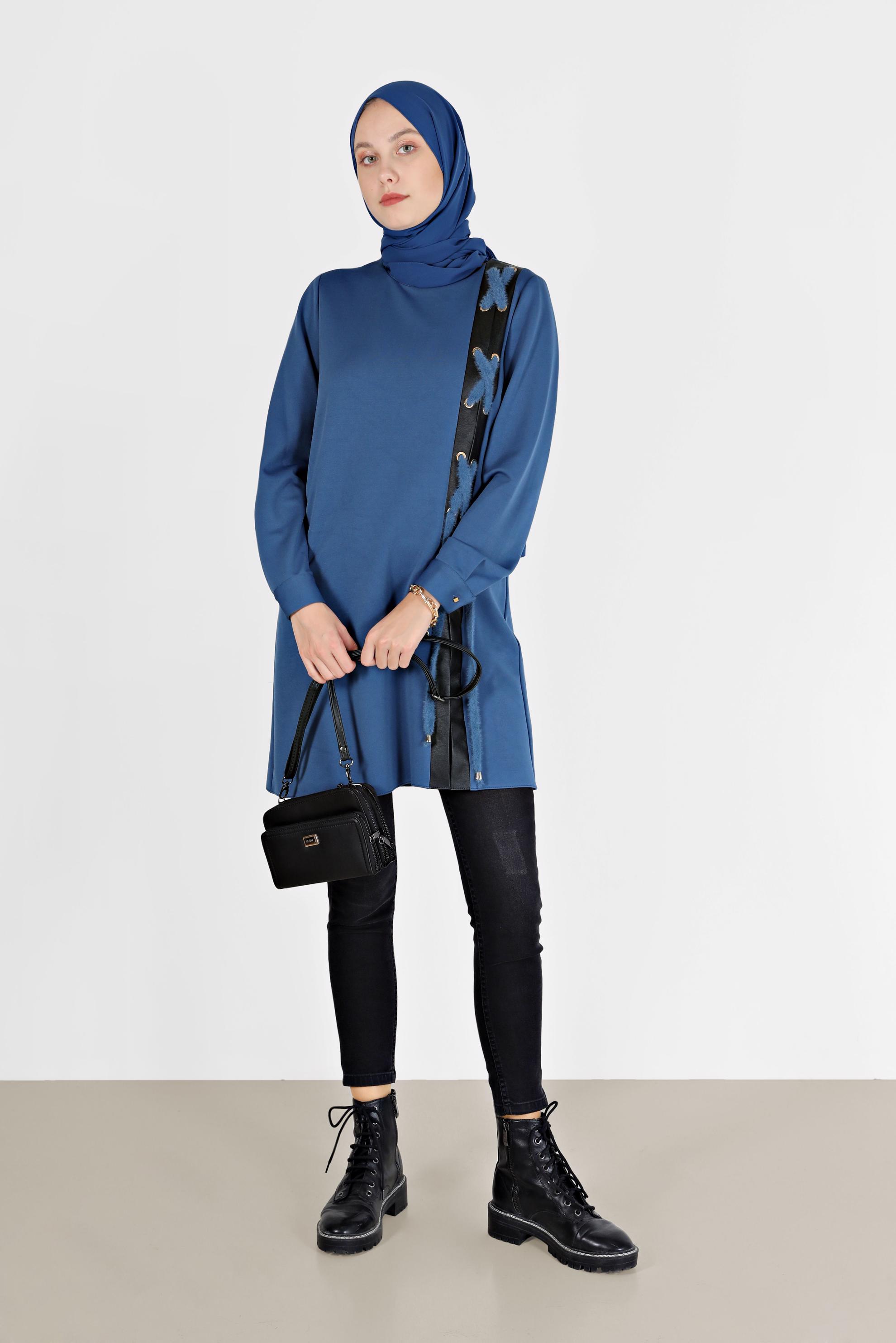 Tesettür giyim LACİVERT KUŞGÖZÜ DETAYLI TUNİK 42202