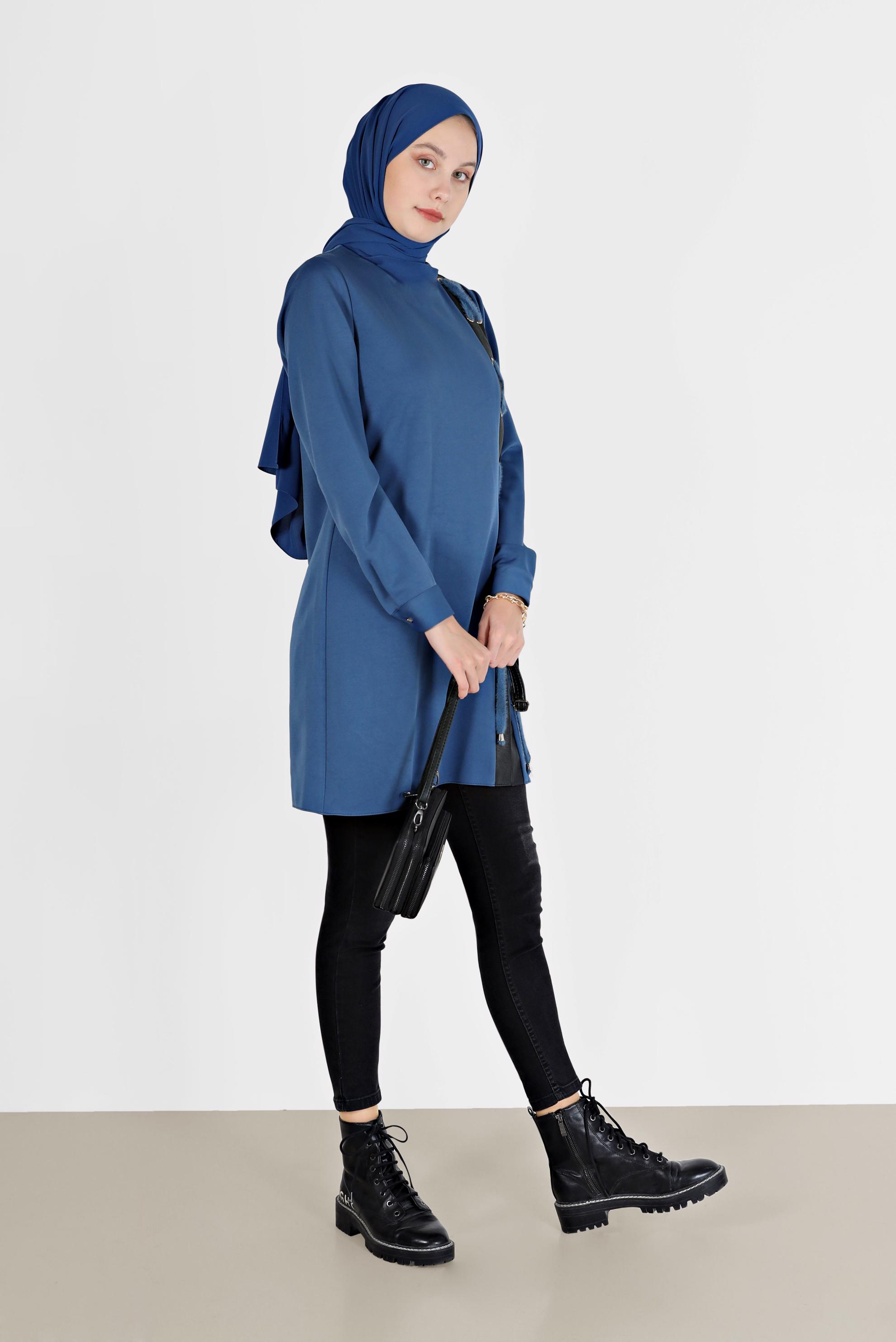 Tesettür giyim LACİVERT KUŞGÖZÜ DETAYLI TUNİK 42202