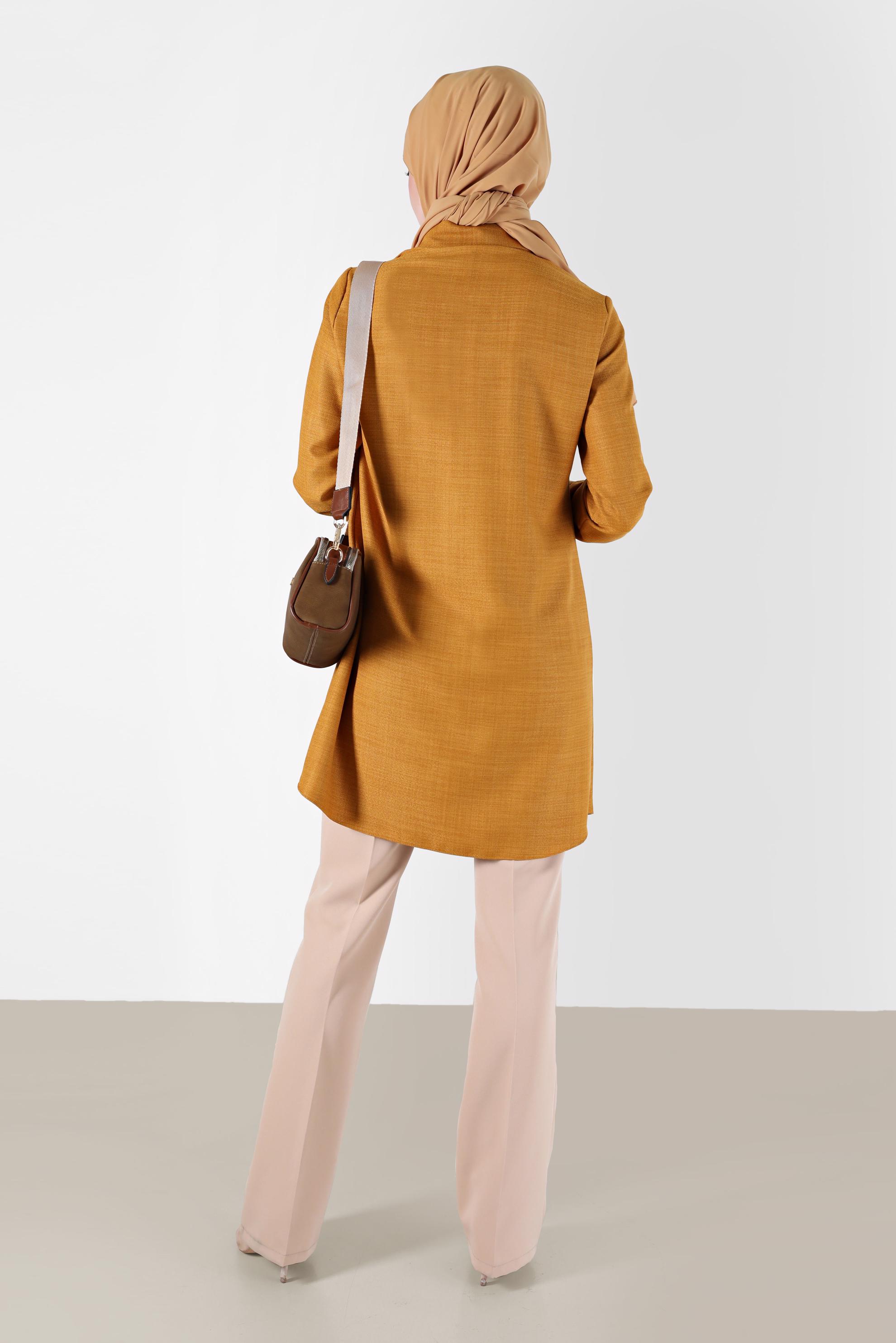 Tesettür giyim SARI DÜĞMELİ CEP DETAYLI TUNİK 42203	