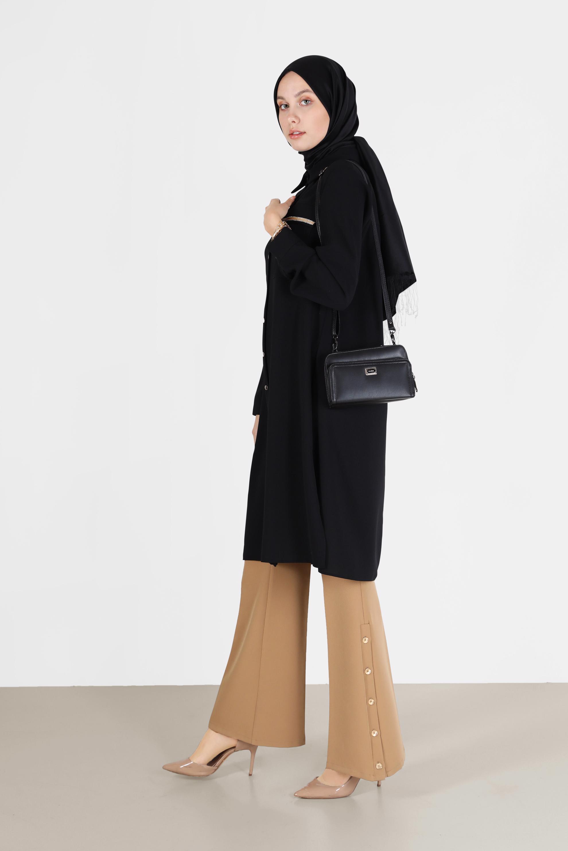 Tesettür giyim SİYAH CEP DETAYLI DÜĞMELİ TUNİK 42206	