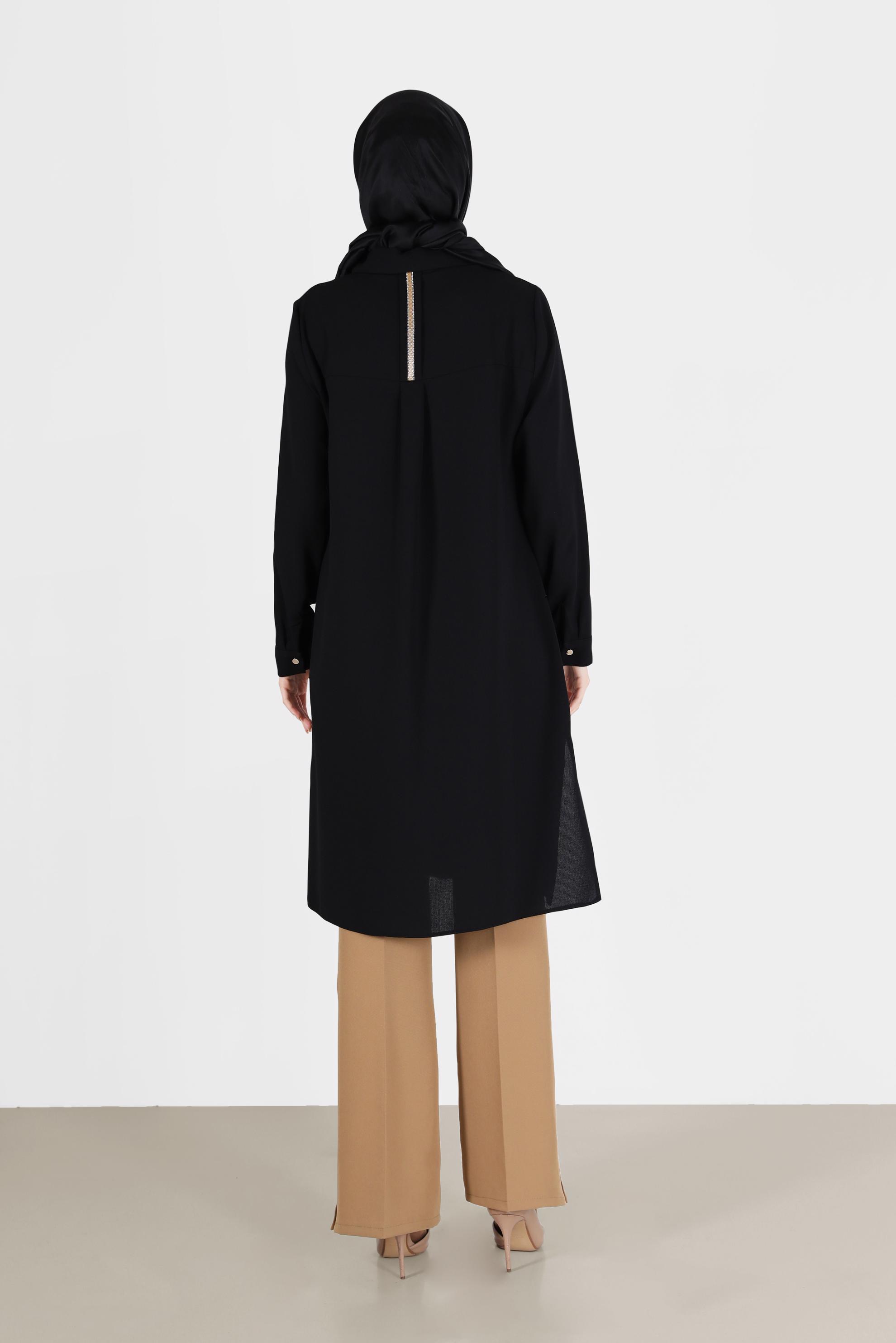 Tesettür giyim SİYAH CEP DETAYLI DÜĞMELİ TUNİK 42206	