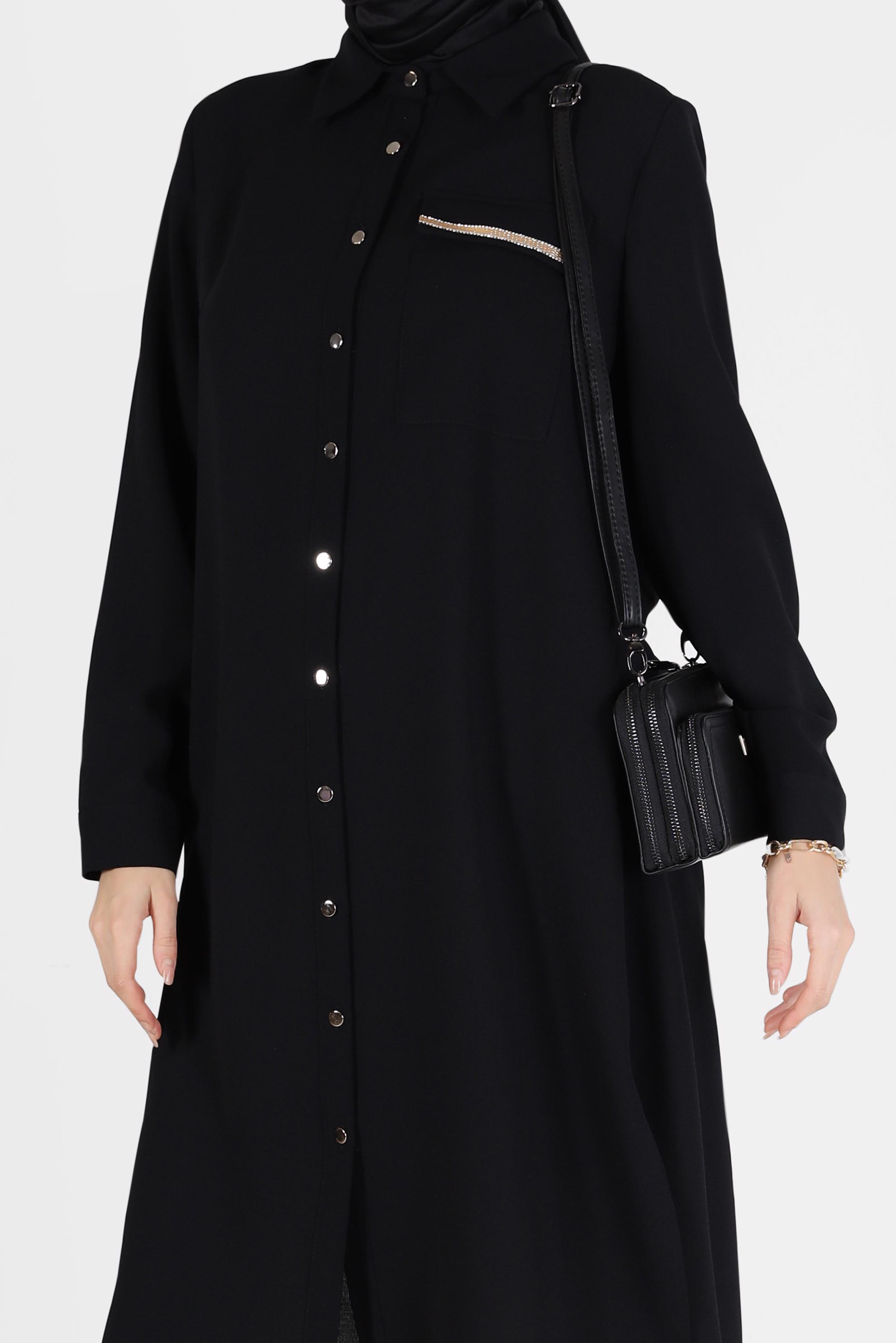 Tesettür giyim SİYAH CEP DETAYLI DÜĞMELİ TUNİK 42206	