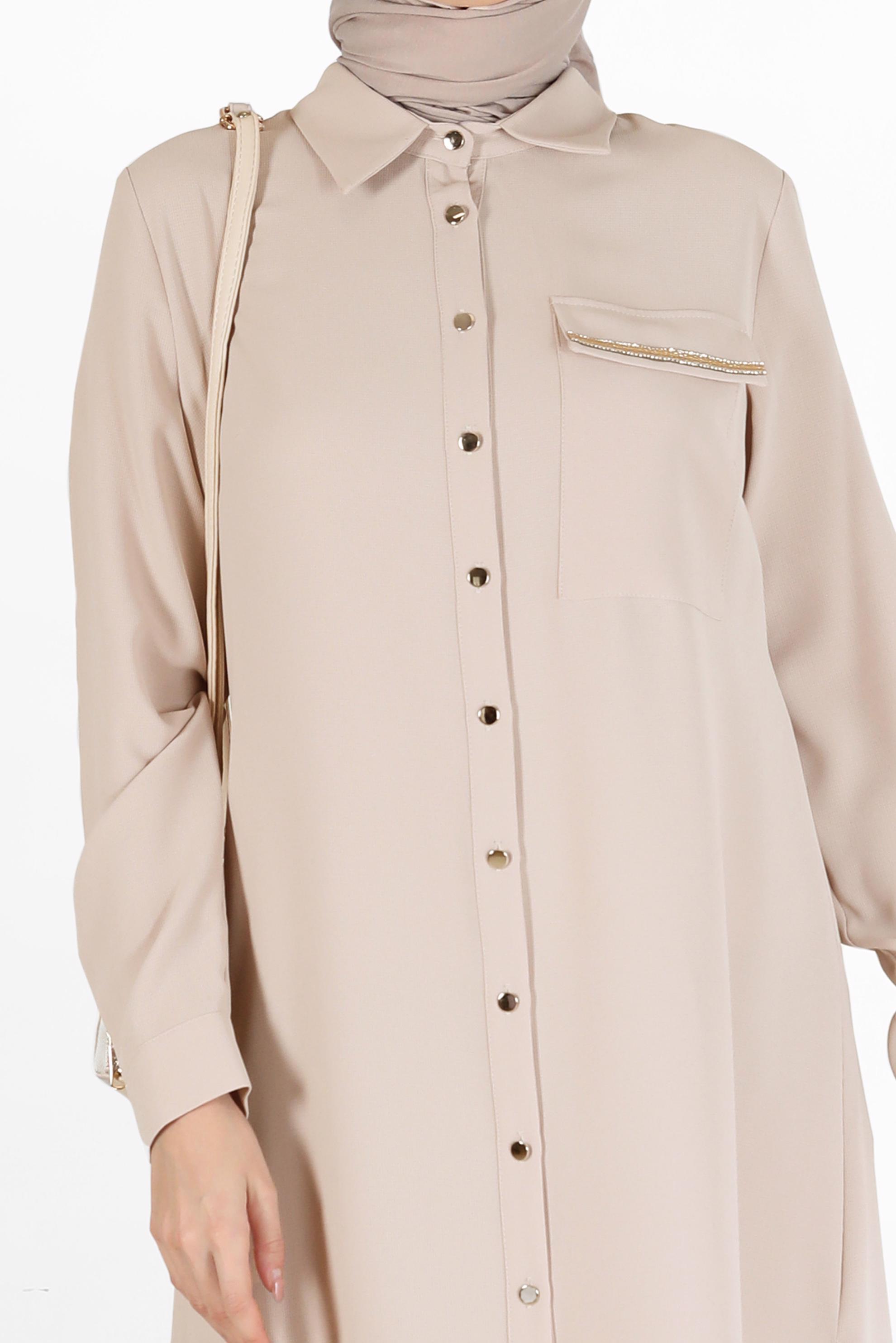 Tesettür giyim BEJ CEP DETAYLI DÜĞMELİ TUNİK 42206	