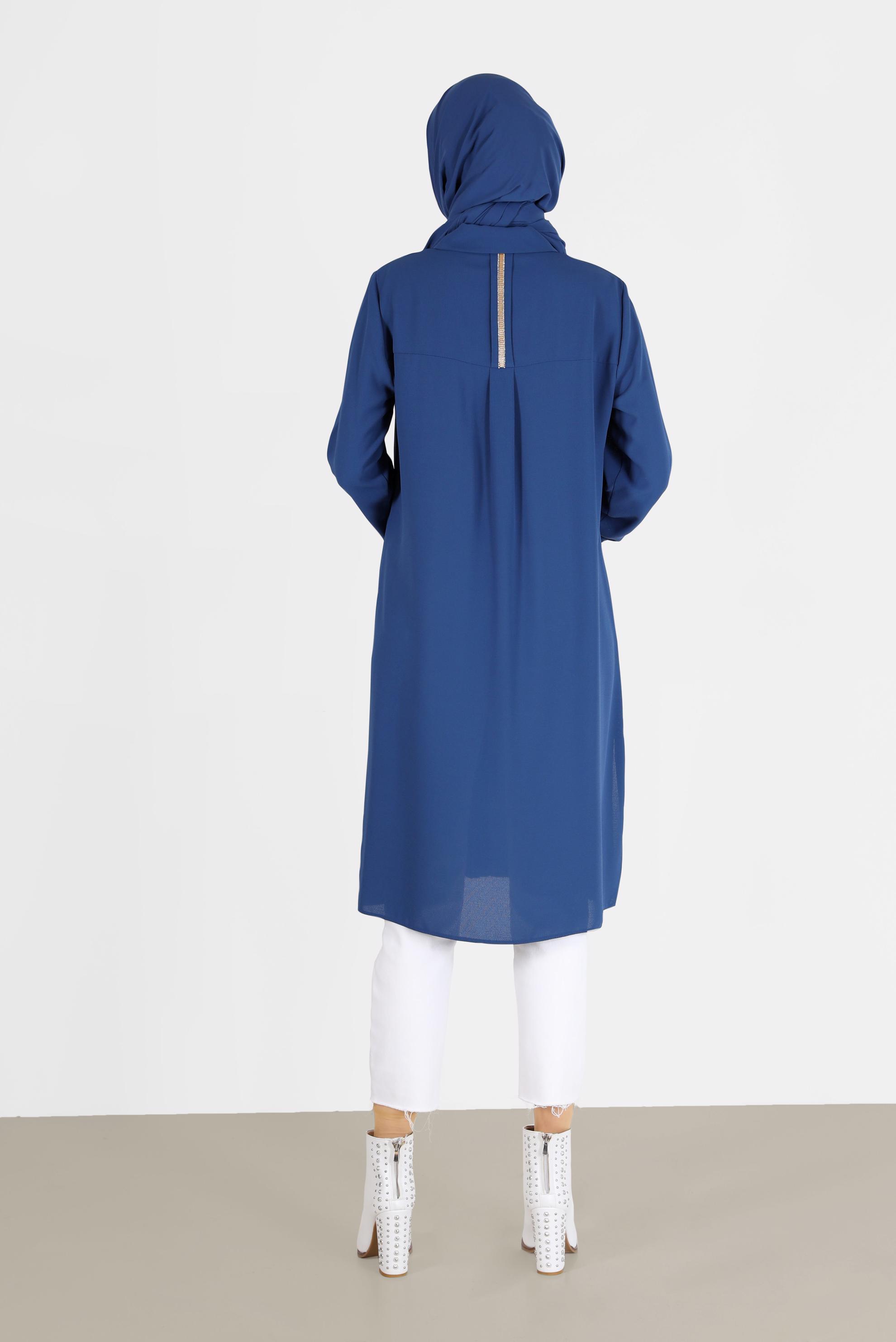 Tesettür giyim LACİVERT CEP DETAYLI DÜĞMELİ TUNİK 42206	