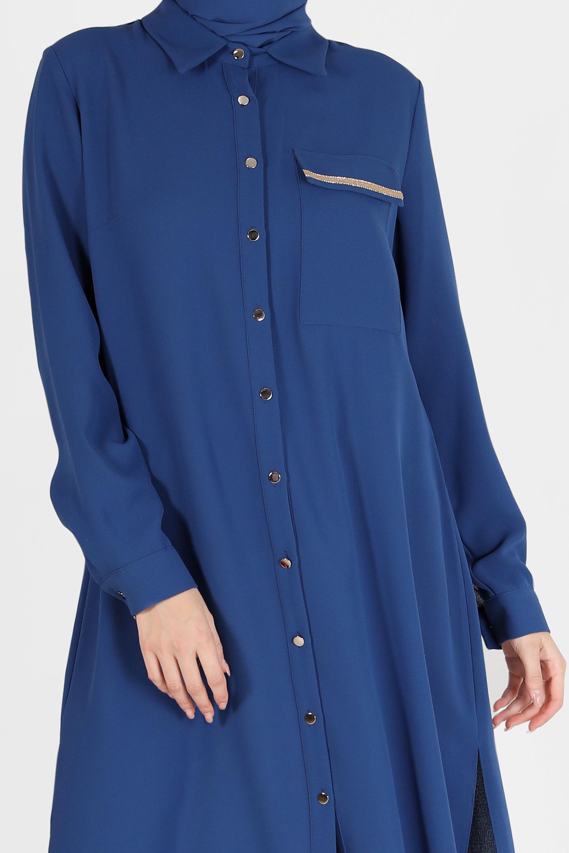 Tesettür giyim LACİVERT CEP DETAYLI DÜĞMELİ TUNİK 42206	