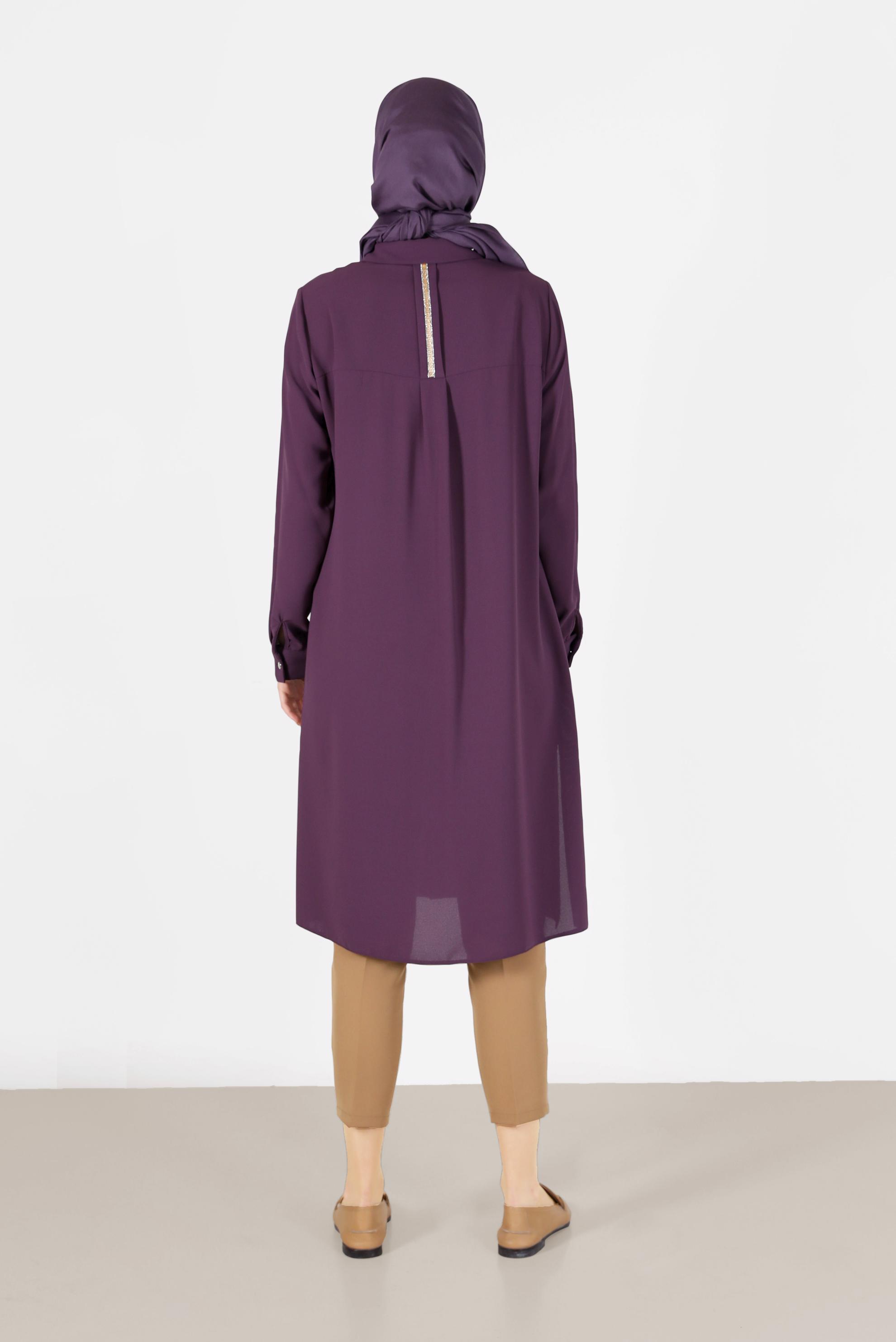 Tesettür giyim MOR CEP DETAYLI DÜĞMELİ TUNİK 42206	