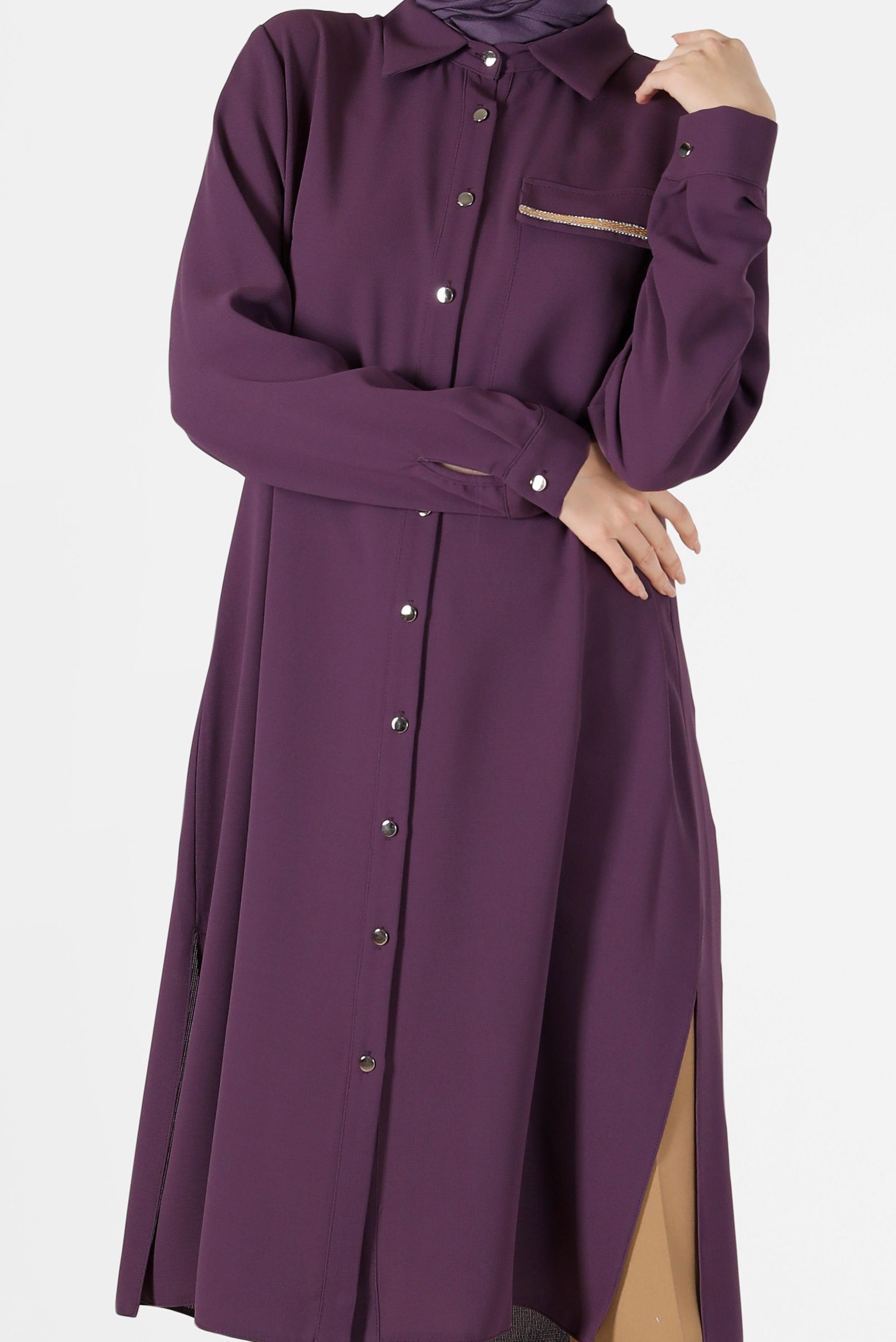 Tesettür giyim MOR CEP DETAYLI DÜĞMELİ TUNİK 42206	