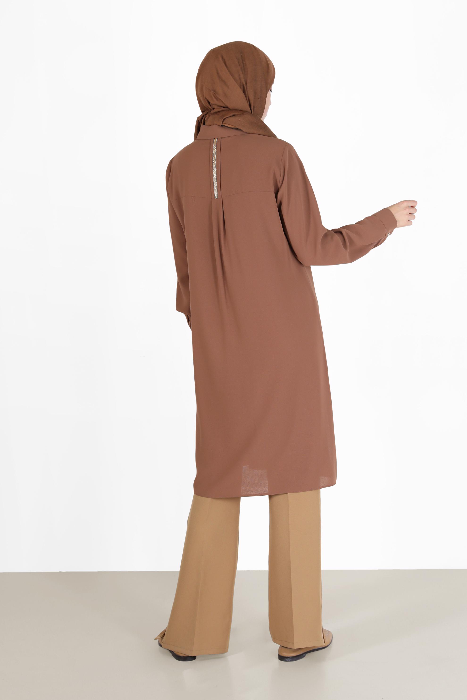 Tesettür giyim TABA CEP DETAYLI DÜĞMELİ TUNİK 42206	