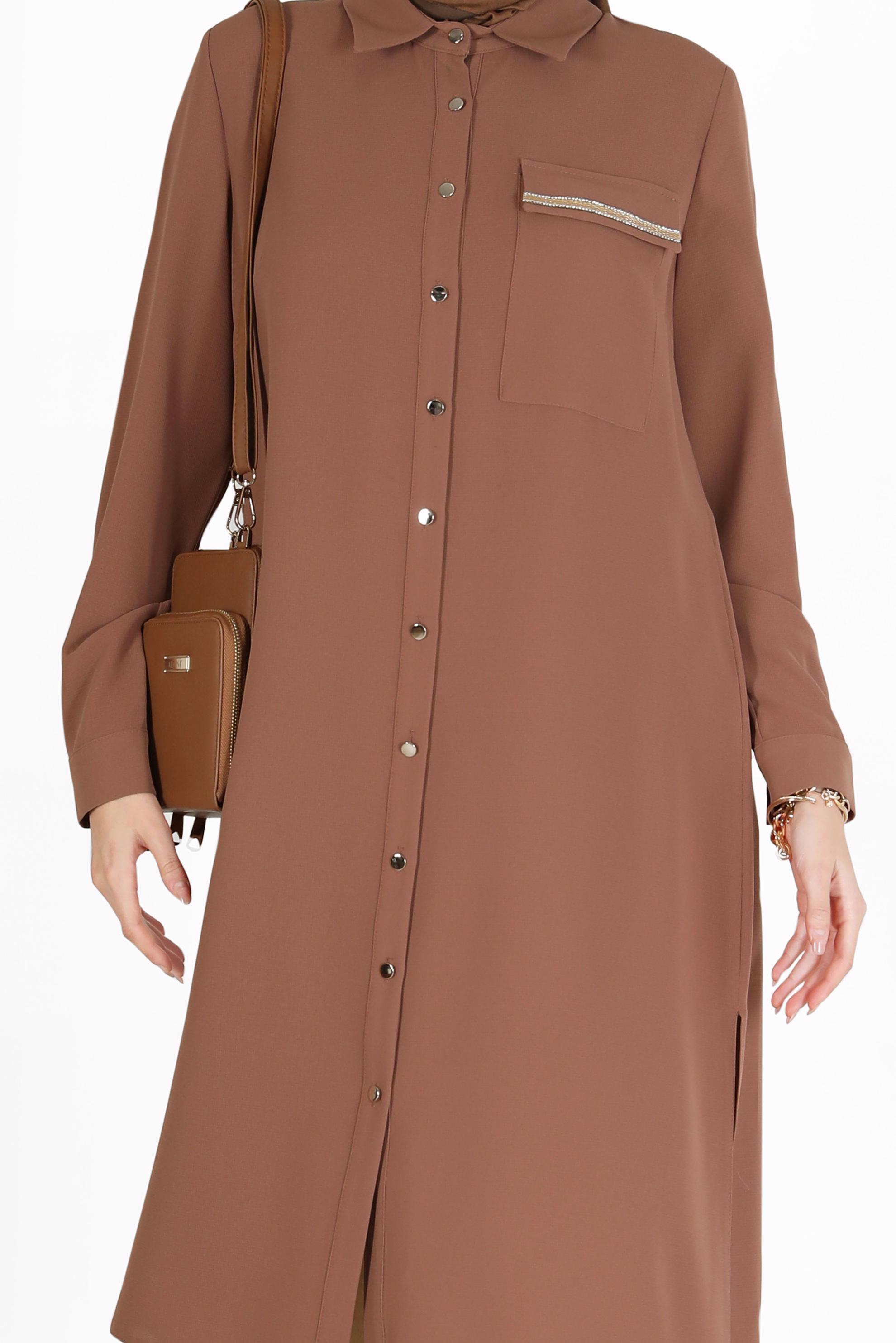 Tesettür giyim TABA CEP DETAYLI DÜĞMELİ TUNİK 42206	