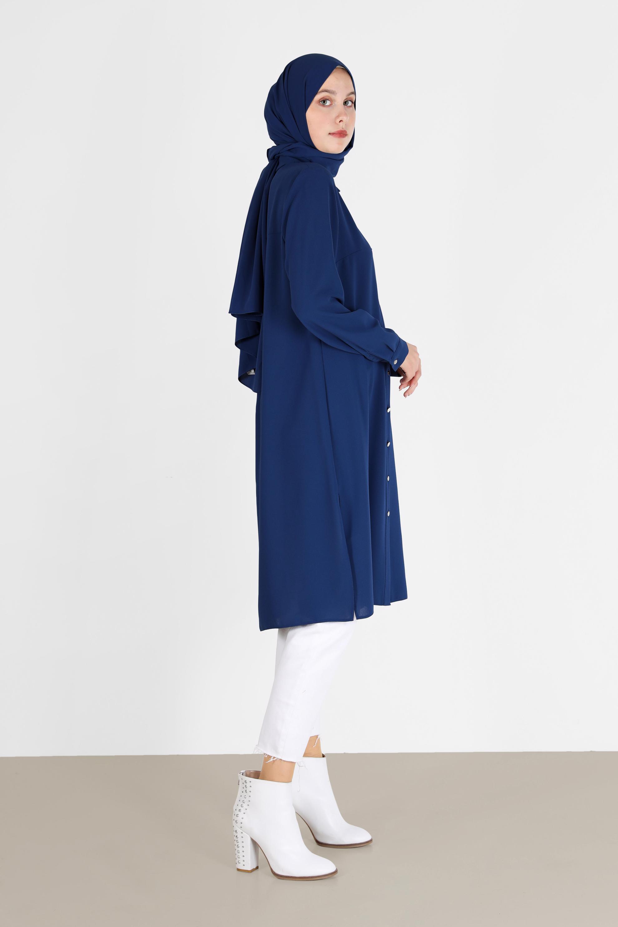 Tesettür giyim LACİVERT CEP DETAYLI DÜĞMELİ TUNİK 42206	