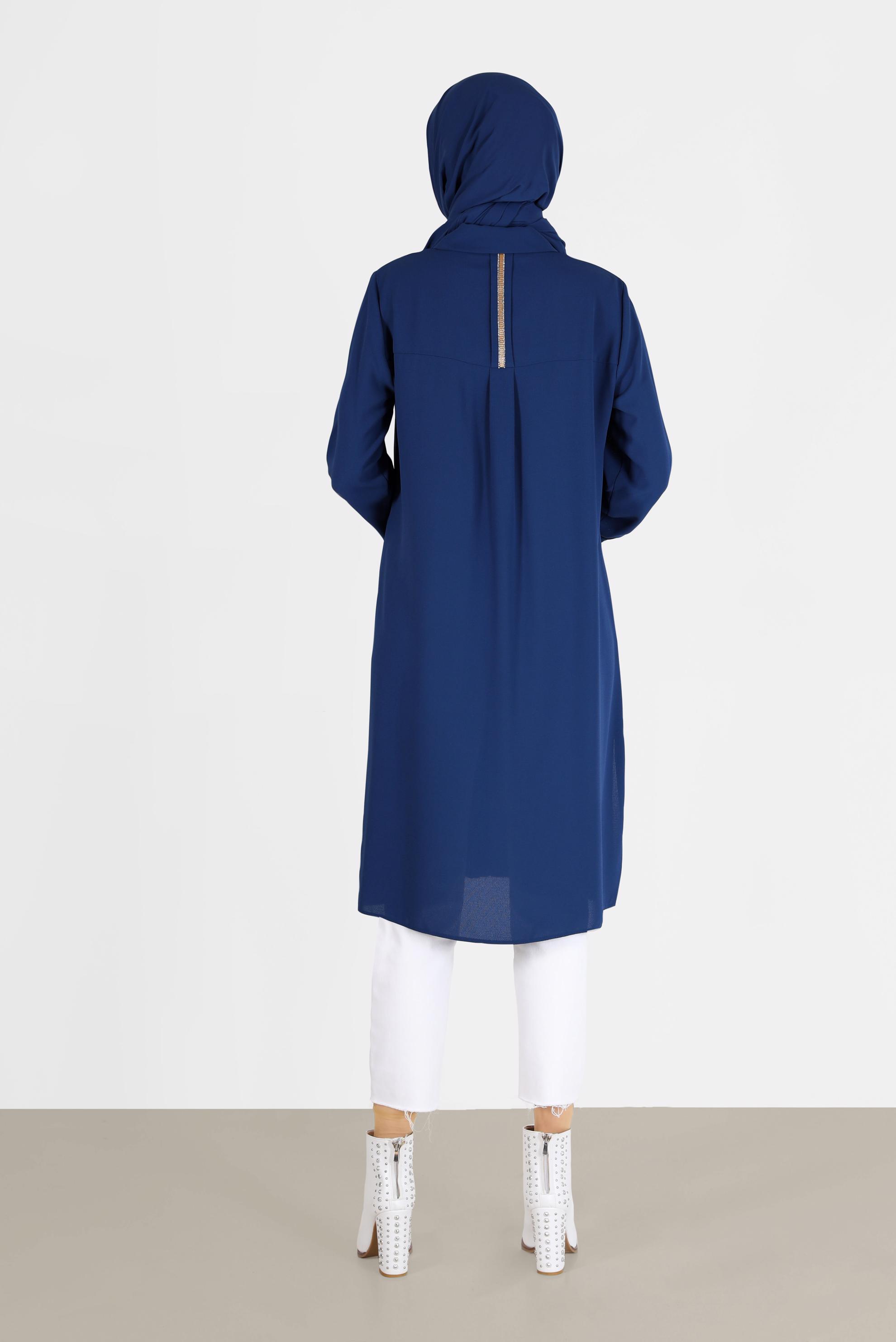 Tesettür giyim LACİVERT CEP DETAYLI DÜĞMELİ TUNİK 42206	