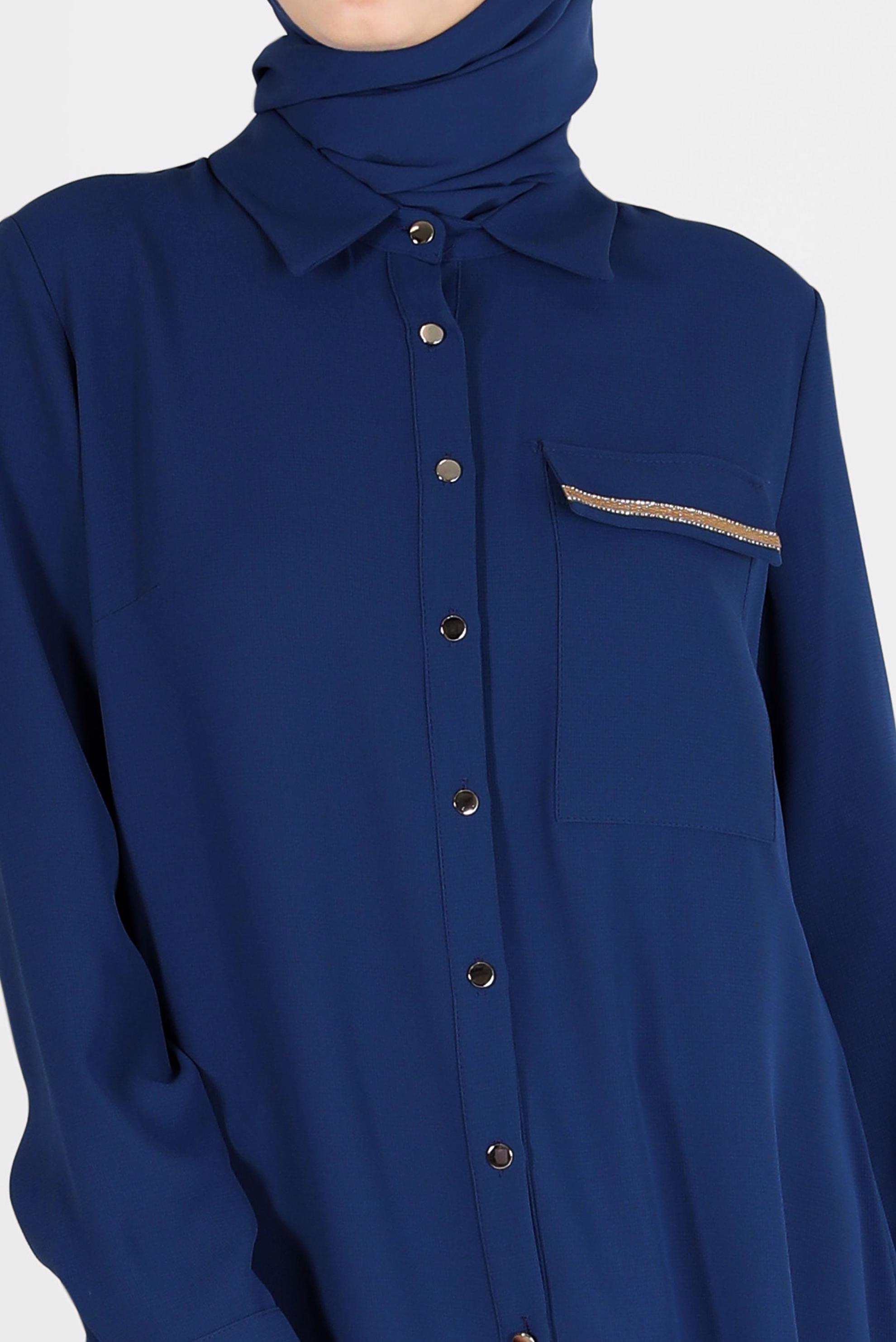 Tesettür giyim LACİVERT CEP DETAYLI DÜĞMELİ TUNİK 42206	