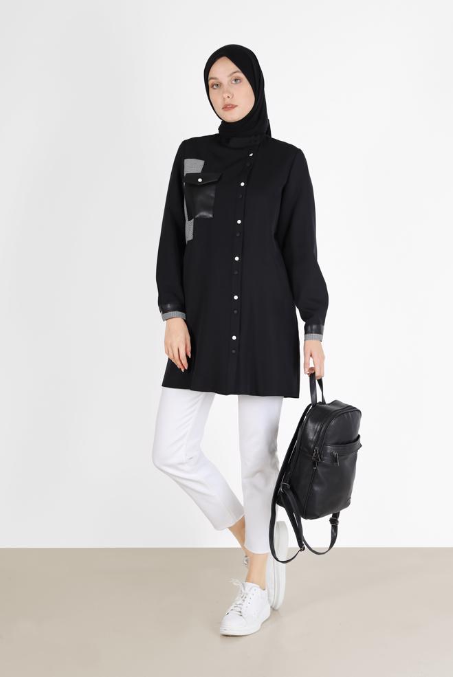 Tesettür giyim  YAMA DETAYLI CEPLİ TUNİK 42212 - ALVİNA