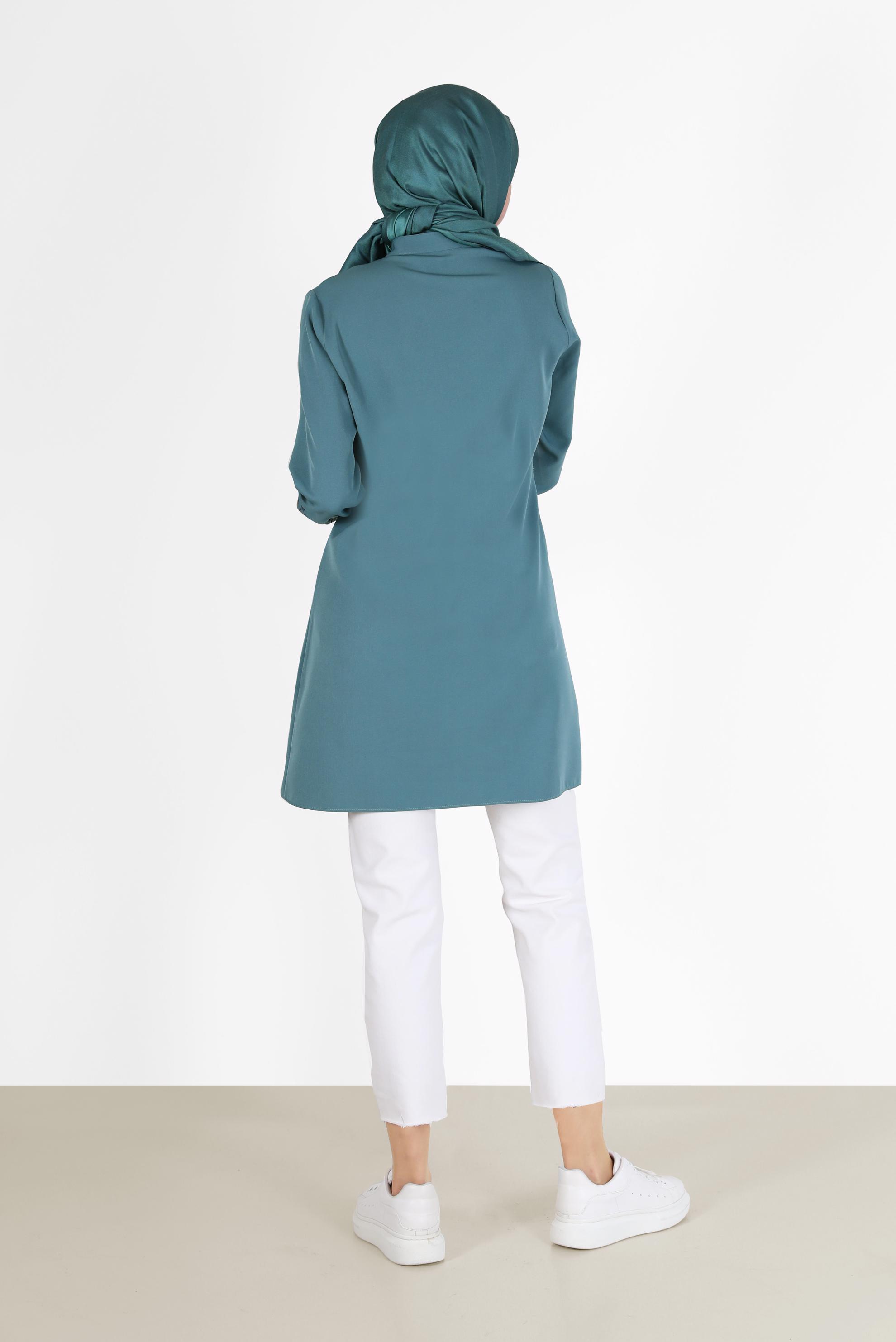 Tesettür giyim MAVİ YAMA DETAYLI CEPLİ TUNİK 42212