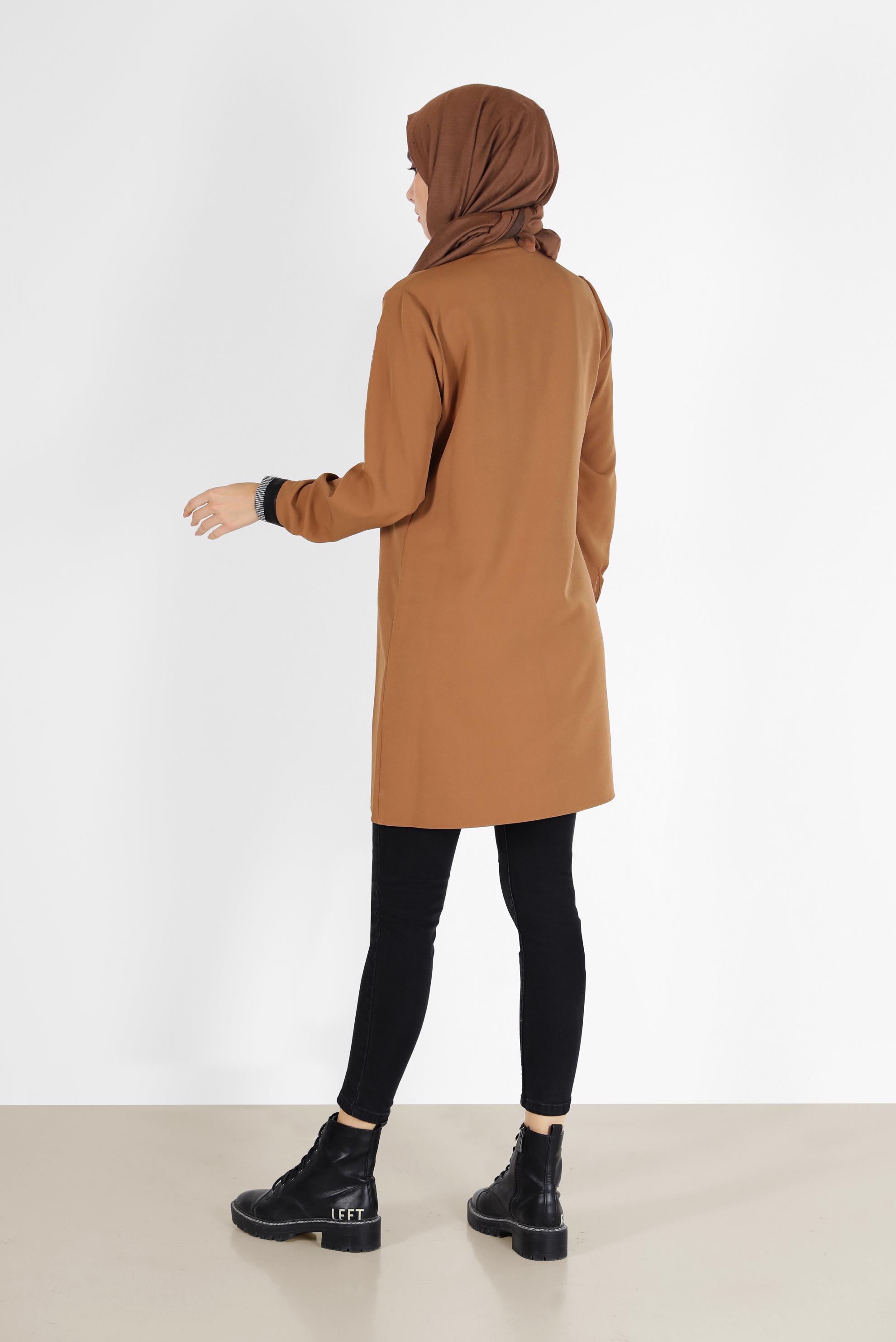 Tesettür giyim SARI YAMA DETAYLI CEPLİ TUNİK 42212