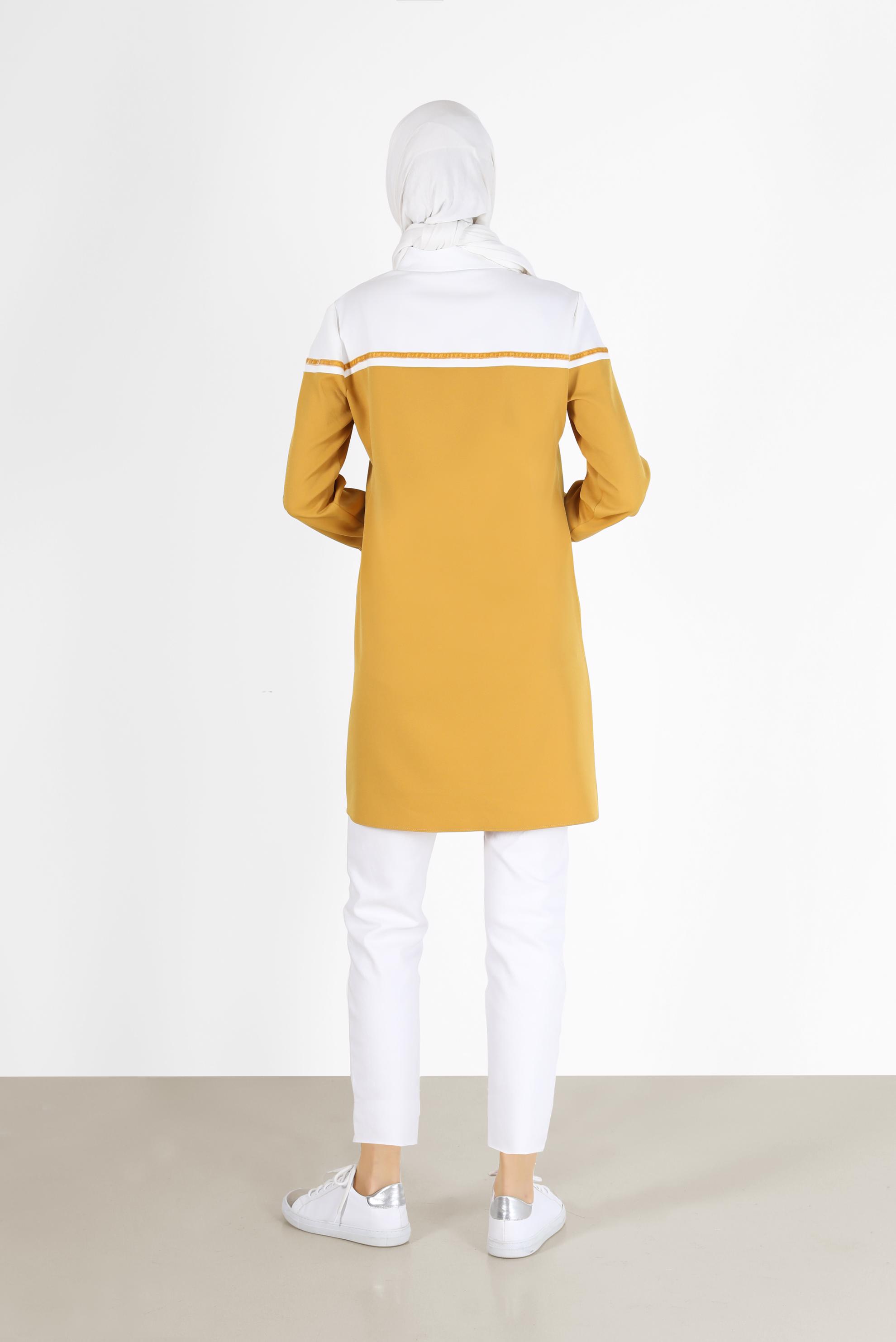 Tesettür giyim SARI İKİ RENK DÜĞMELİ TUNİK 42213