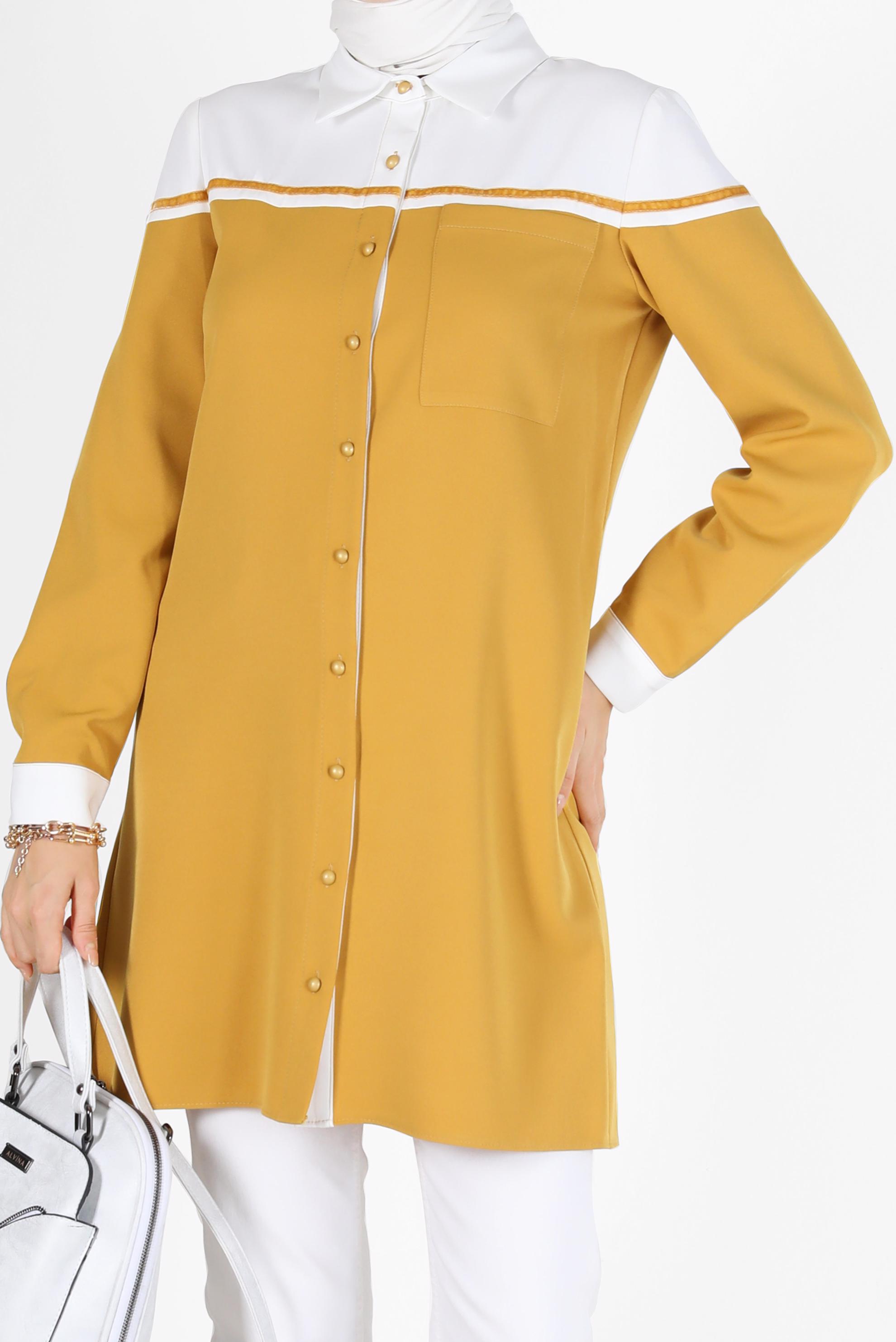 Tesettür giyim SARI İKİ RENK DÜĞMELİ TUNİK 42213