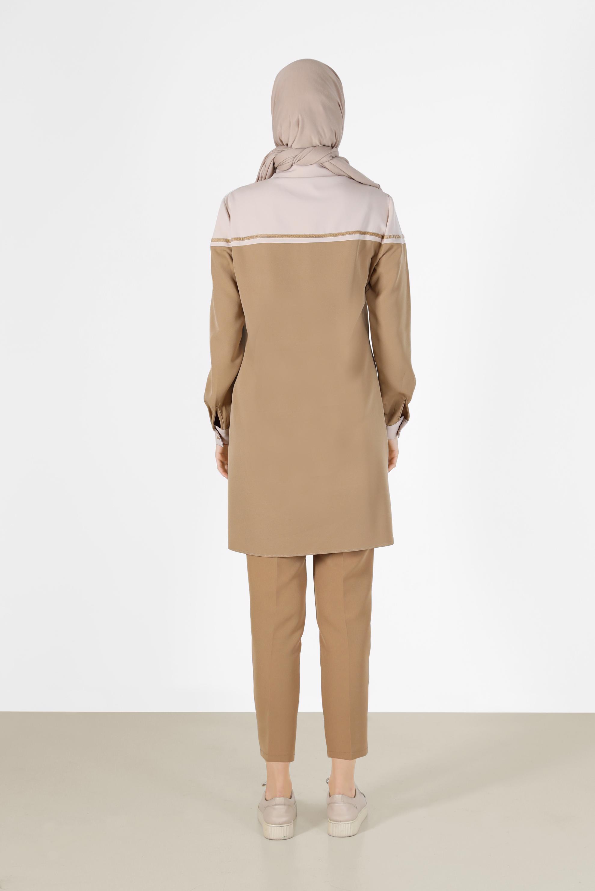 Tesettür giyim KAHVE İKİ RENK DÜĞMELİ TUNİK 42213