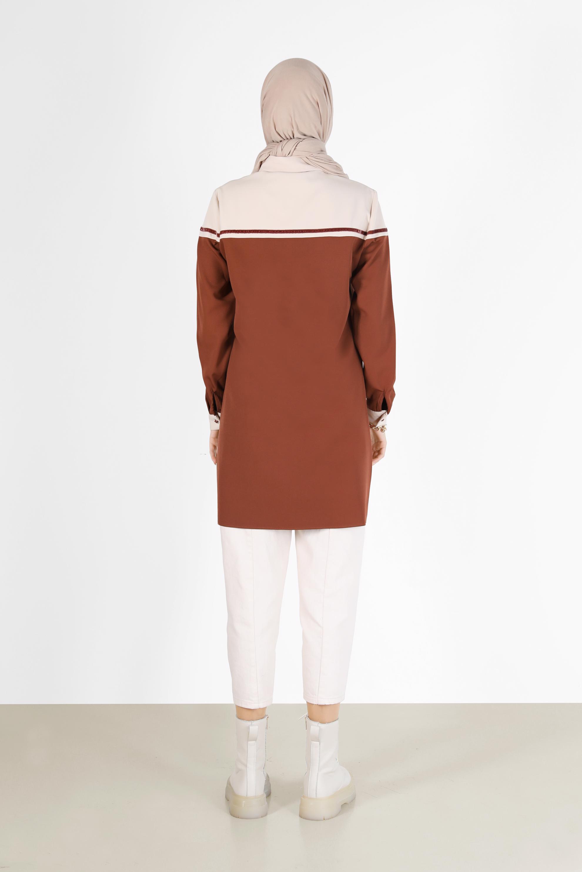 Tesettür giyim KAHVE İKİ RENK DÜĞMELİ TUNİK 42213