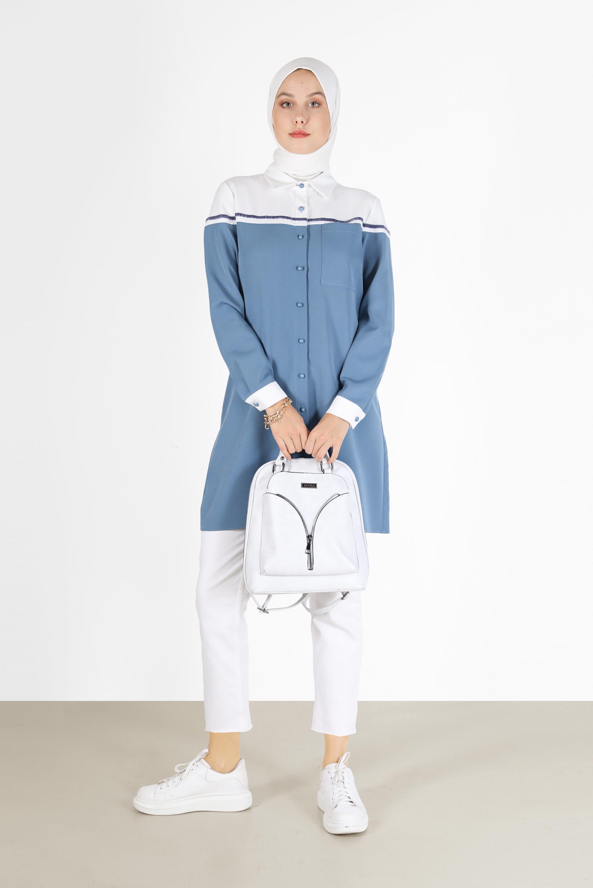 Tesettür giyim MAVİ İKİ RENK DÜĞMELİ TUNİK 42213