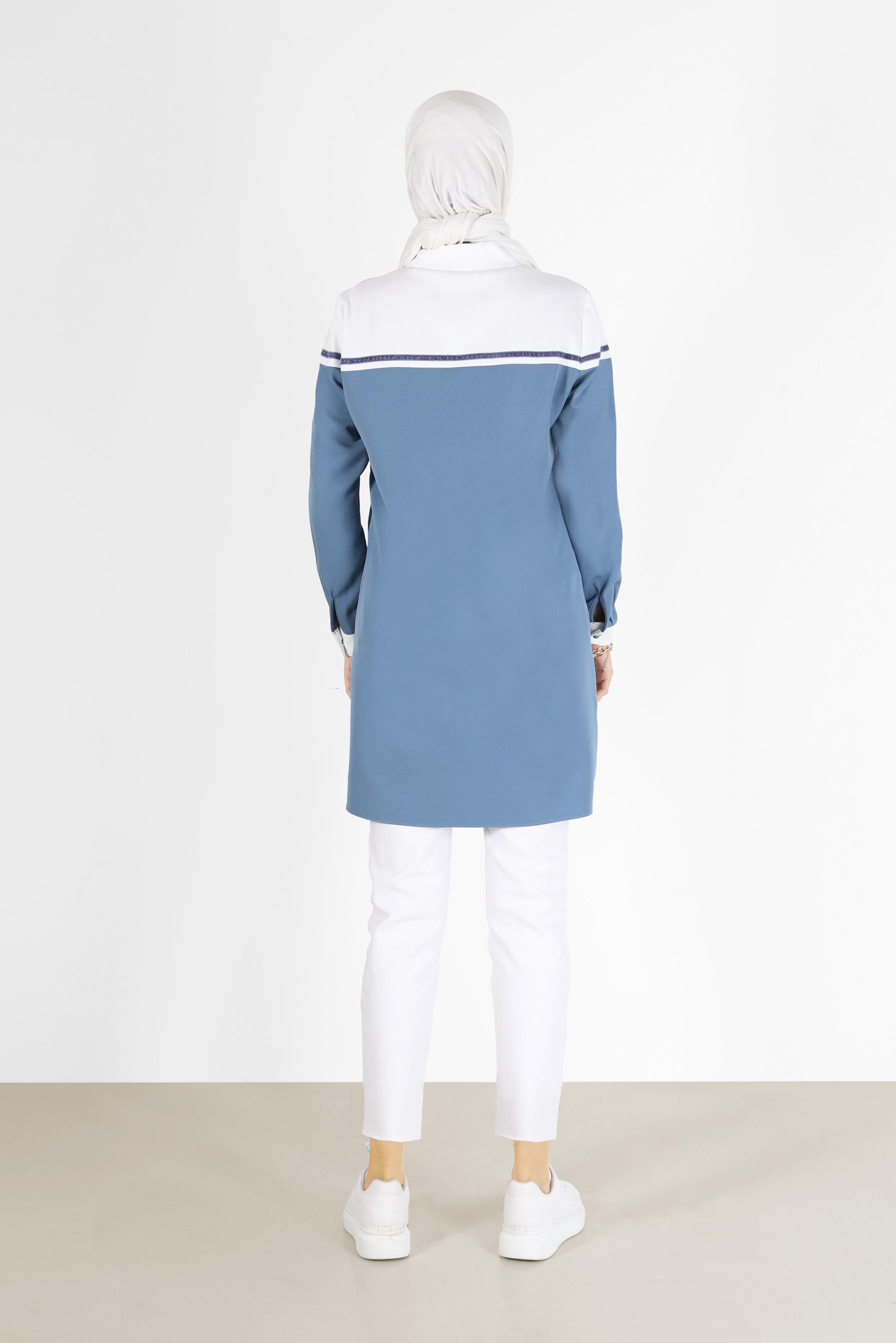 Tesettür giyim MAVİ İKİ RENK DÜĞMELİ TUNİK 42213