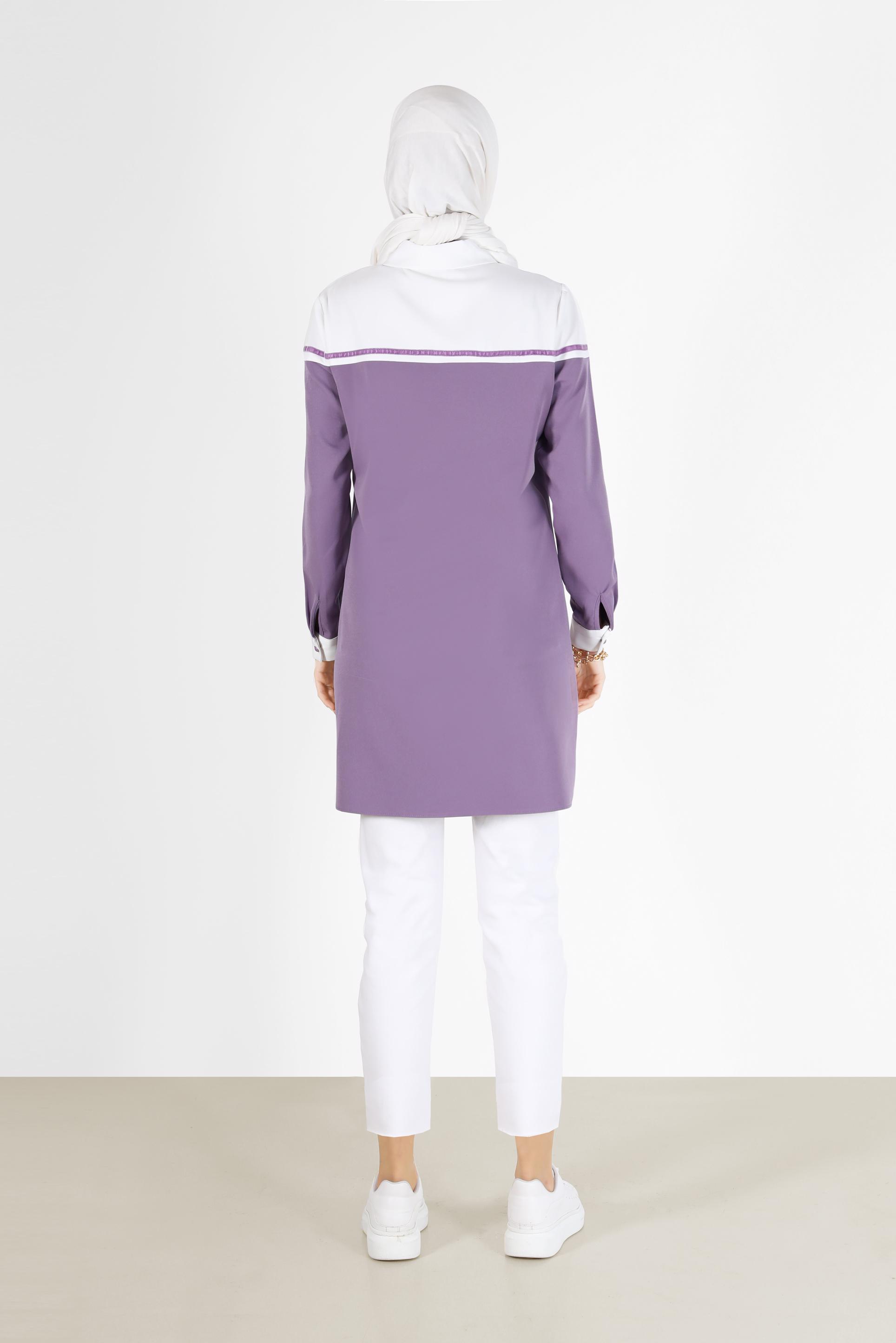 Tesettür giyim MOR İKİ RENK DÜĞMELİ TUNİK 42213