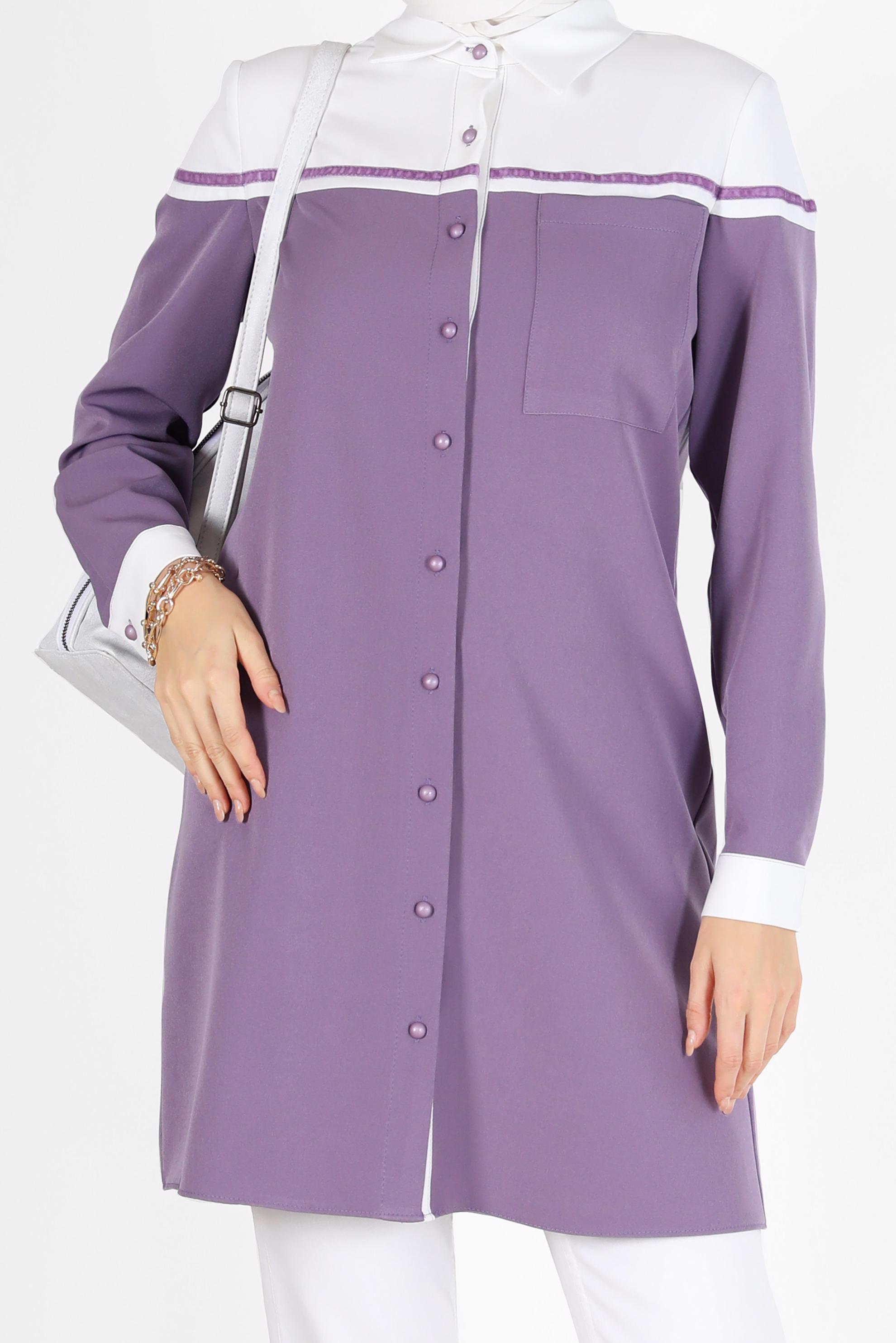 Tesettür giyim MOR İKİ RENK DÜĞMELİ TUNİK 42213