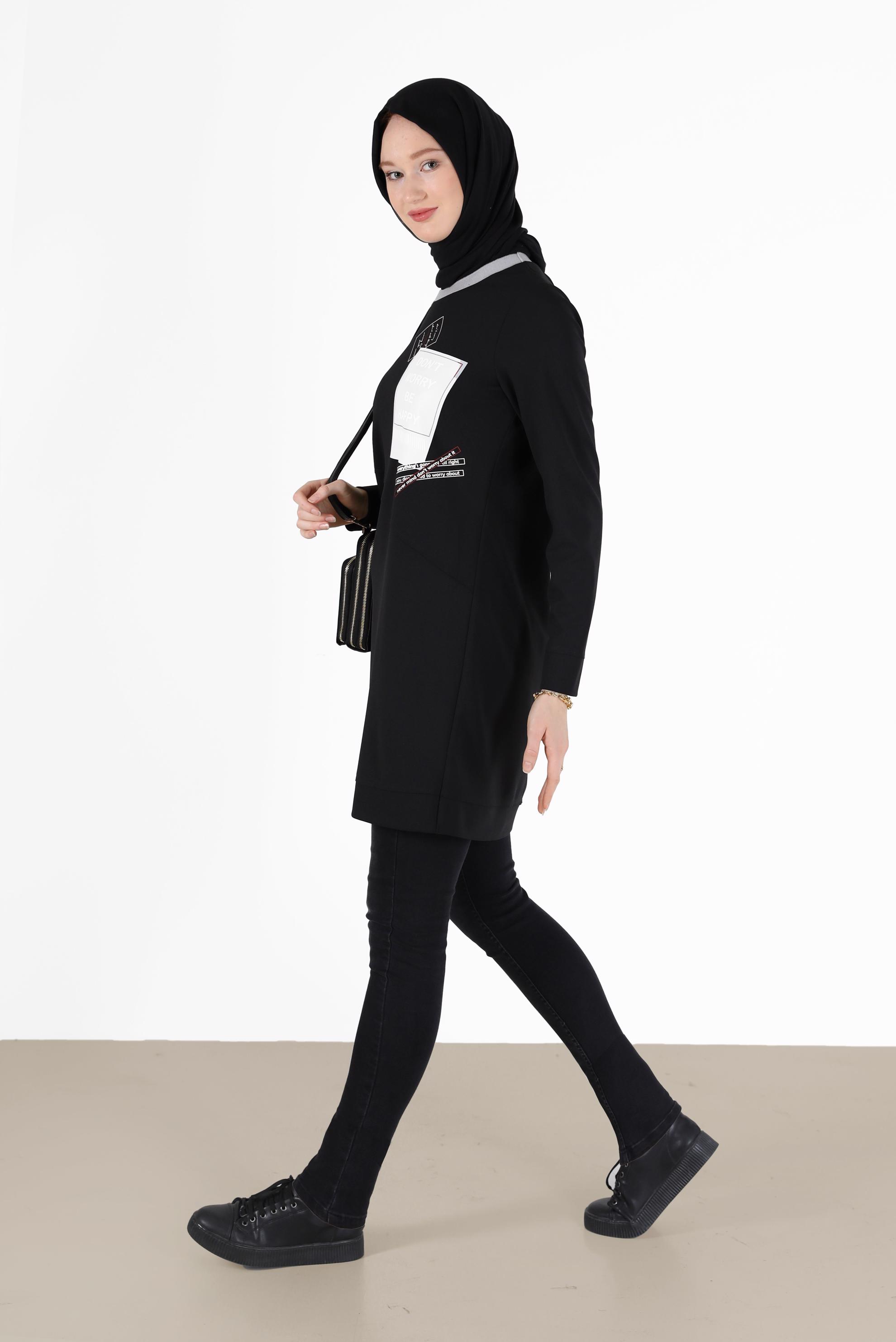 Tesettür giyim SİYAH YAZI BASKILI TUNİK 42224	