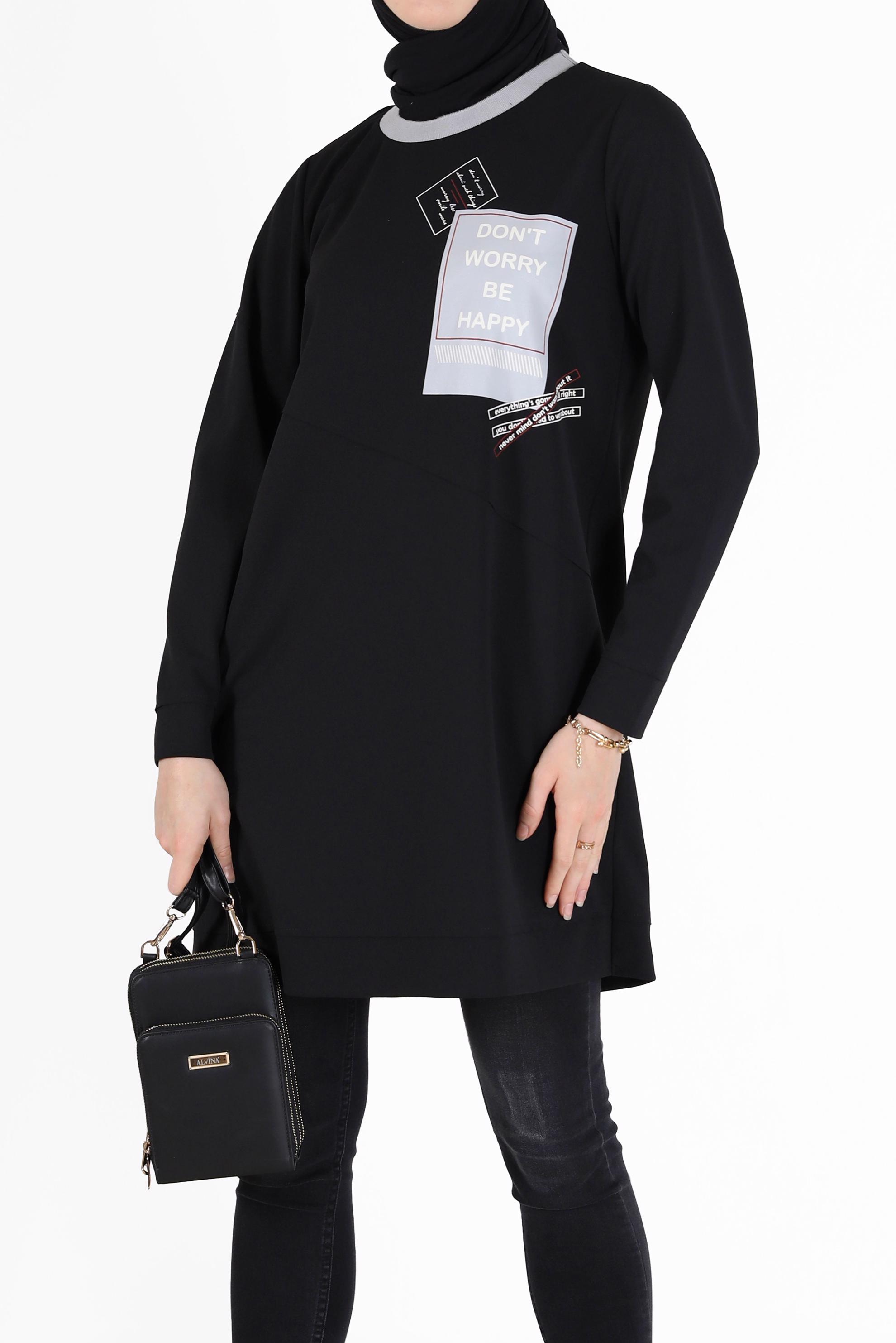 Tesettür giyim SİYAH YAZI BASKILI TUNİK 42224	