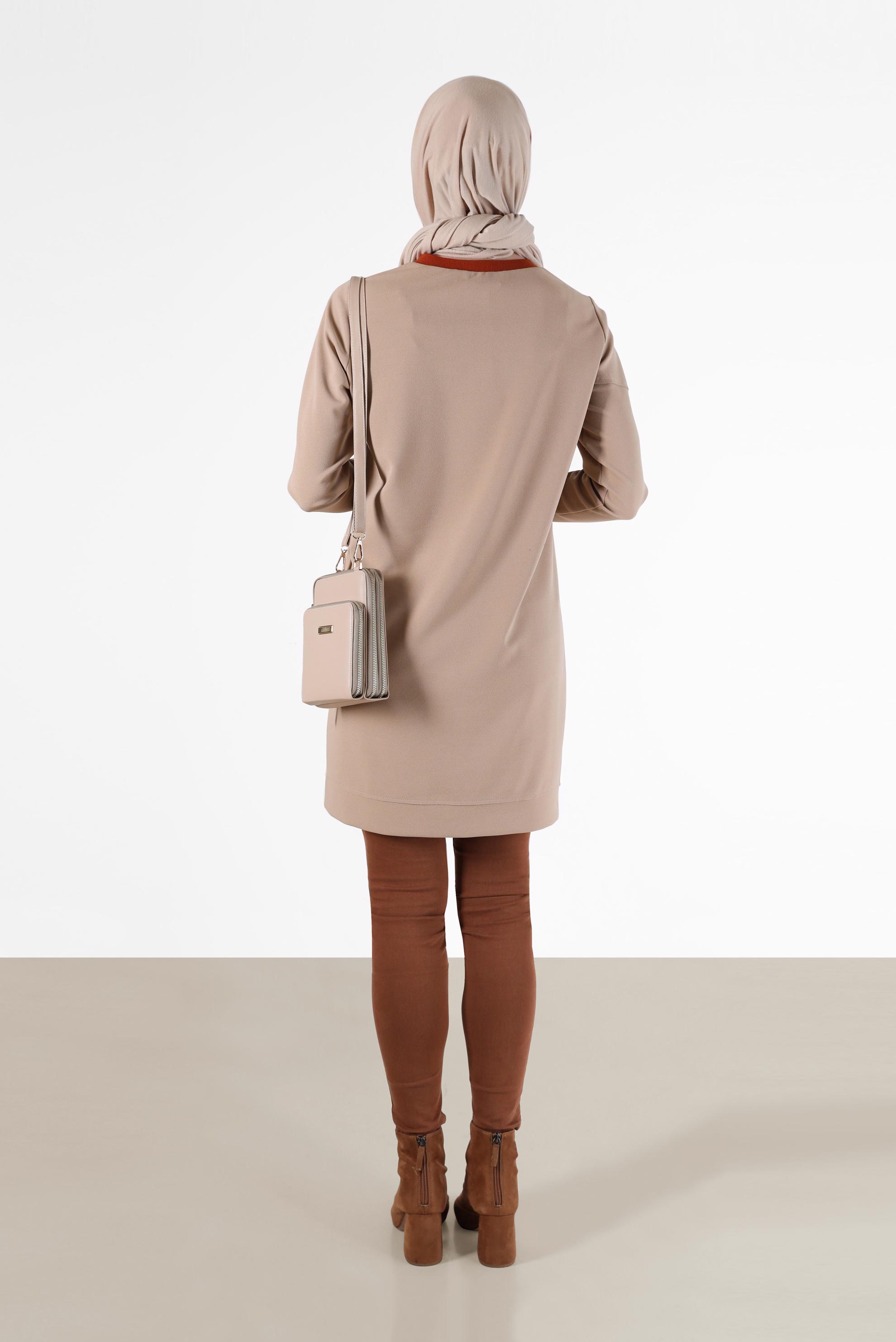 Tesettür giyim BEJ YAZI BASKILI TUNİK 42224	